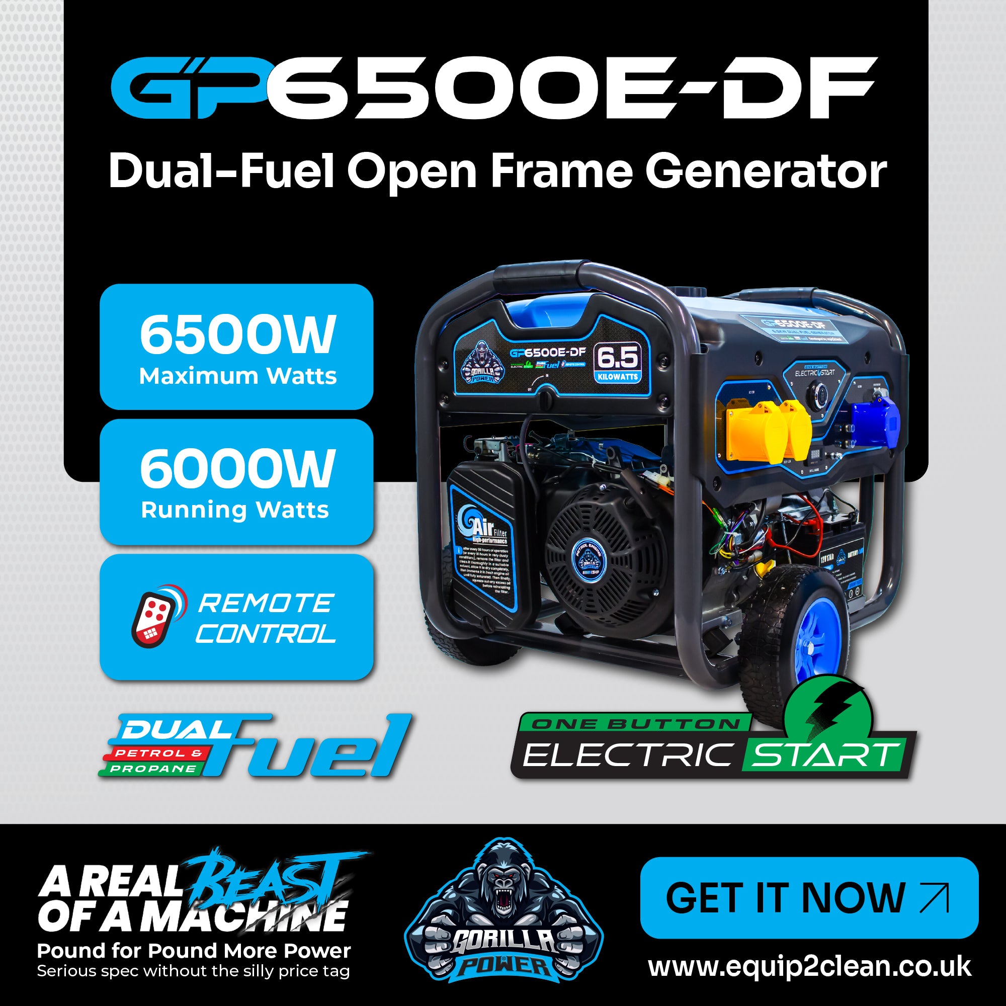 Gorilla Power 6500W Dual-Fuel Generator with Electric Start - GP6500E-DF  – High Performance & Versatile Power