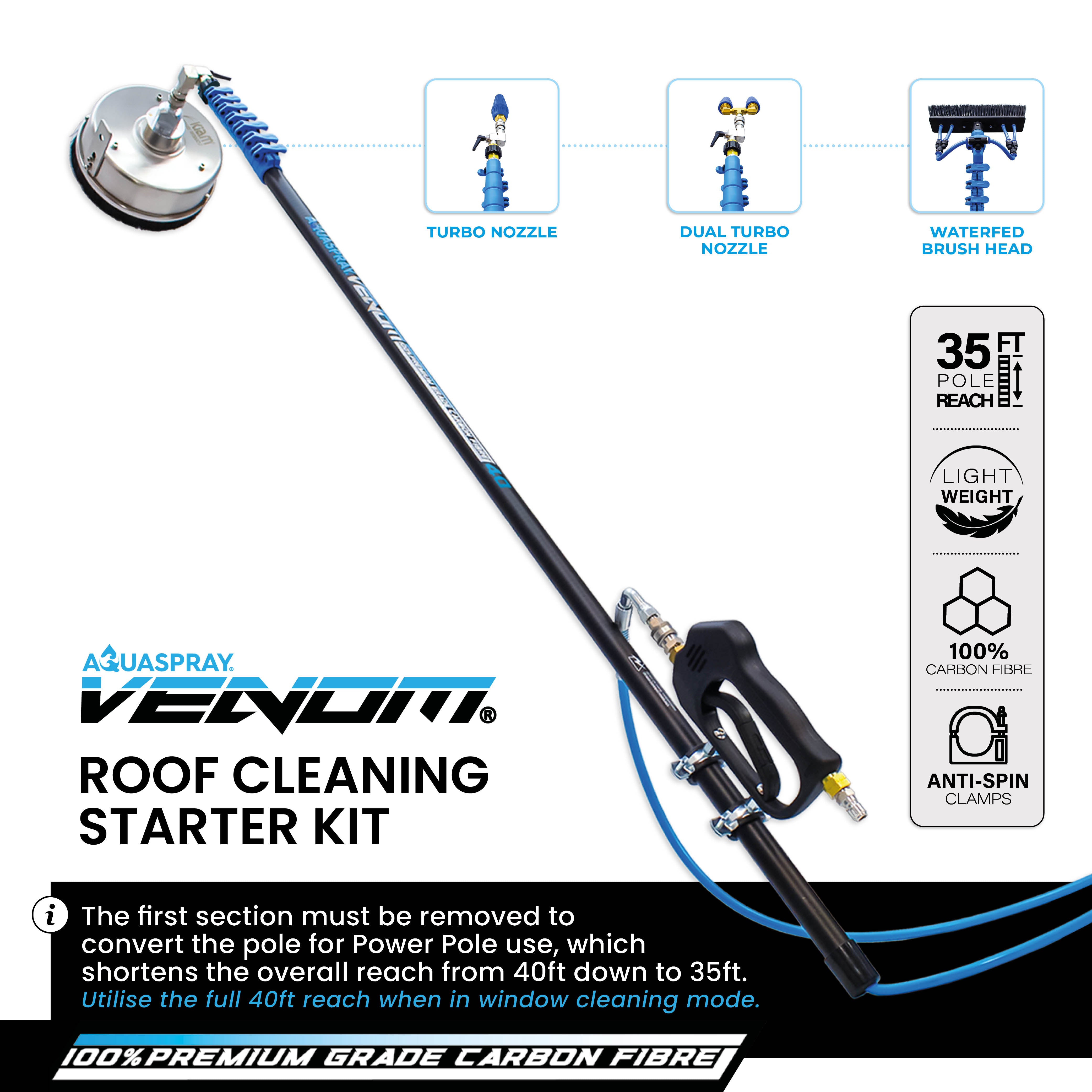 Roof cleaning Starter Package - Venom Power Pole + Surfacepro 12 + Turbo Nozzle
