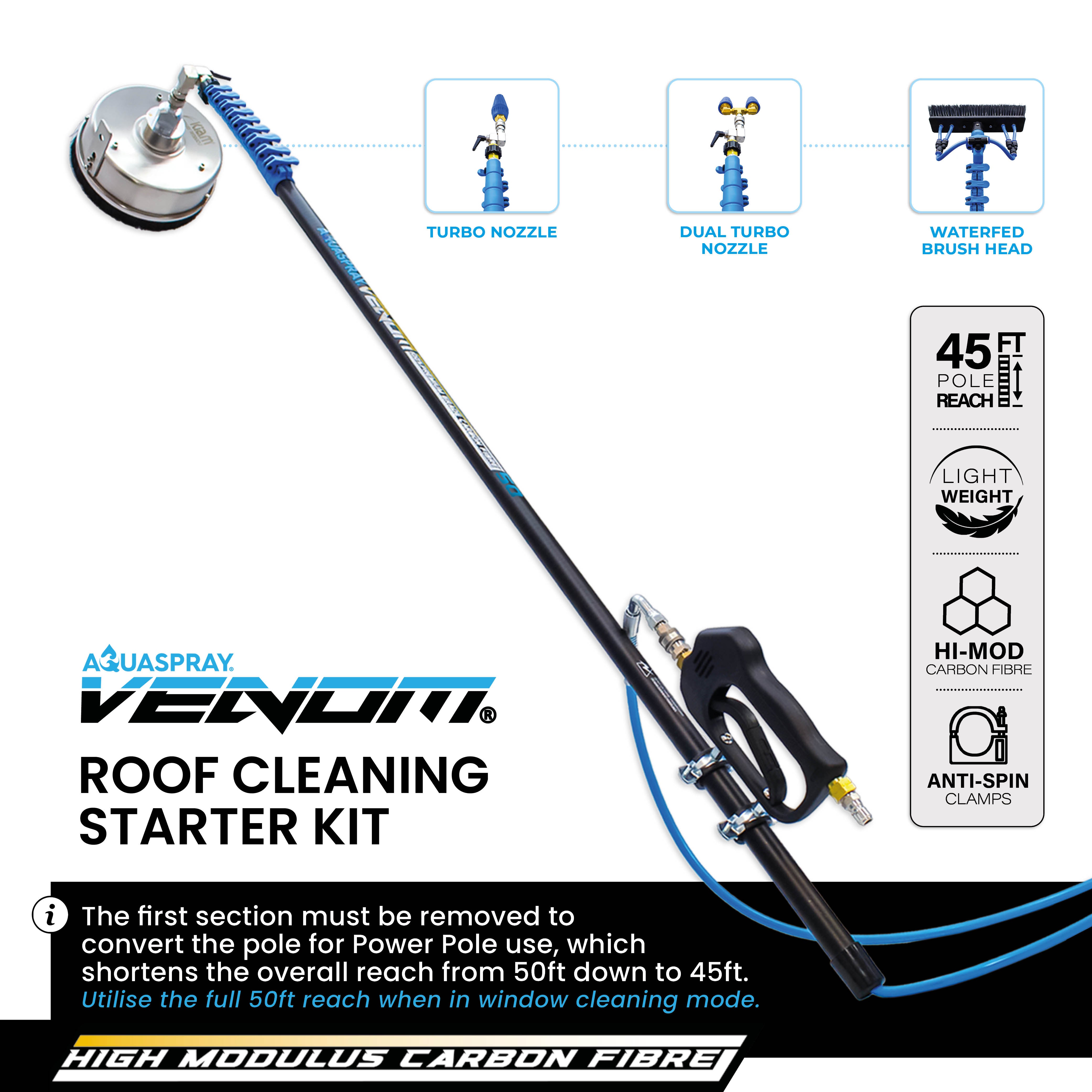 Roof cleaning Starter Package - Venom Power Pole + Surfacepro 12 + Turbo Nozzle