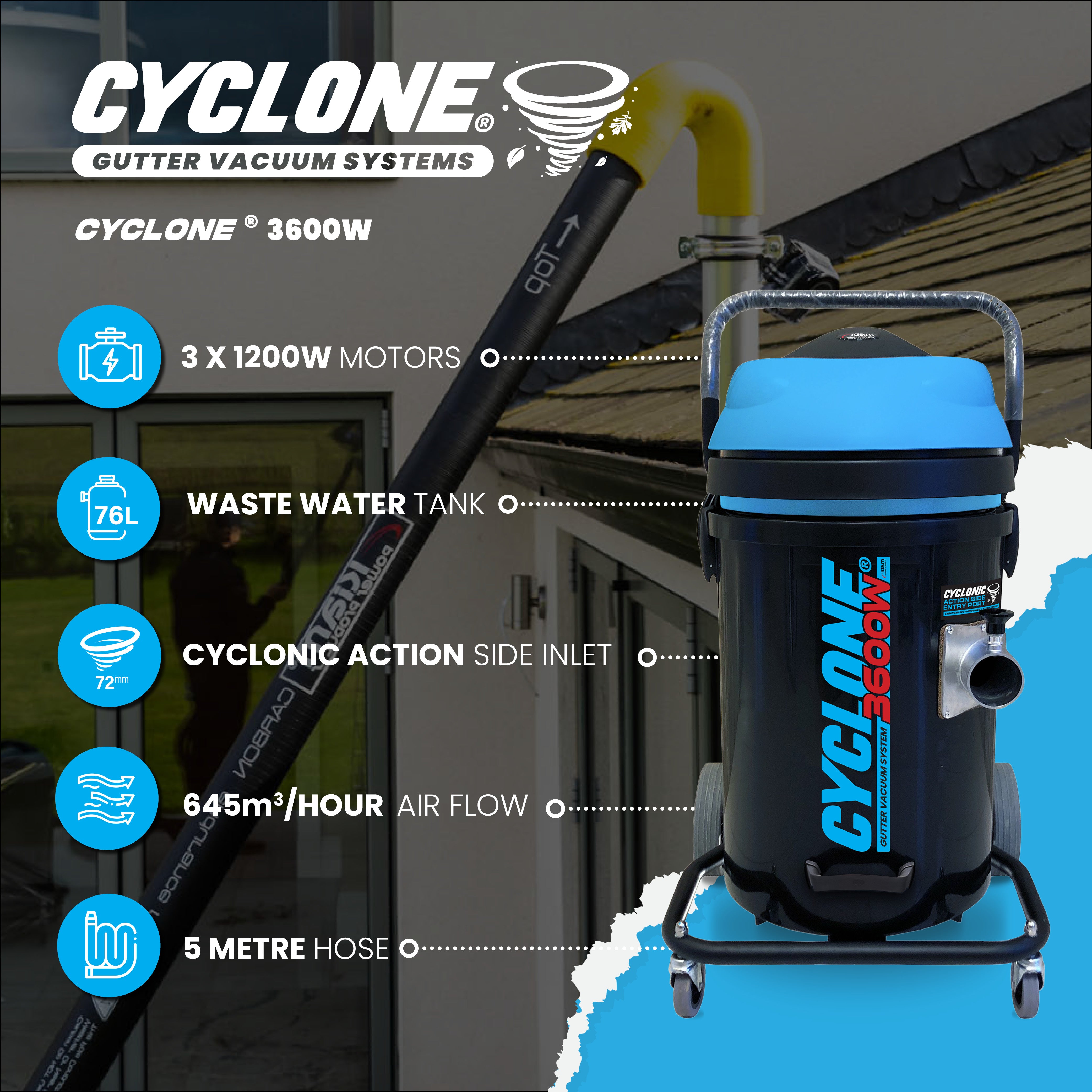 Kiam CYCLONE® Gutter Vacuum System 3600W Polypropylene (Black)