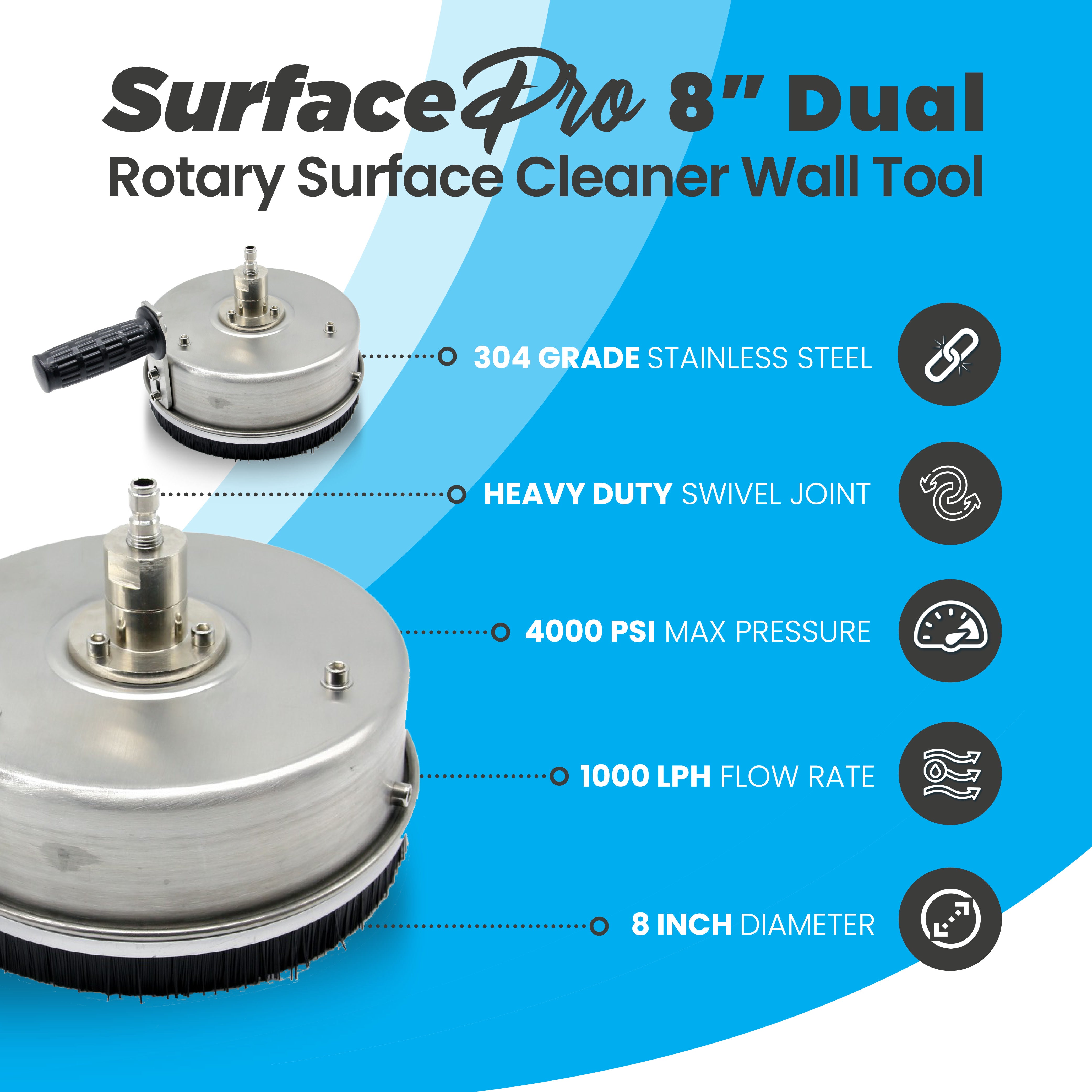 Kiam SurfacePro 8 Nettoyeur de surface rotatif pour outils muraux en acier 8"