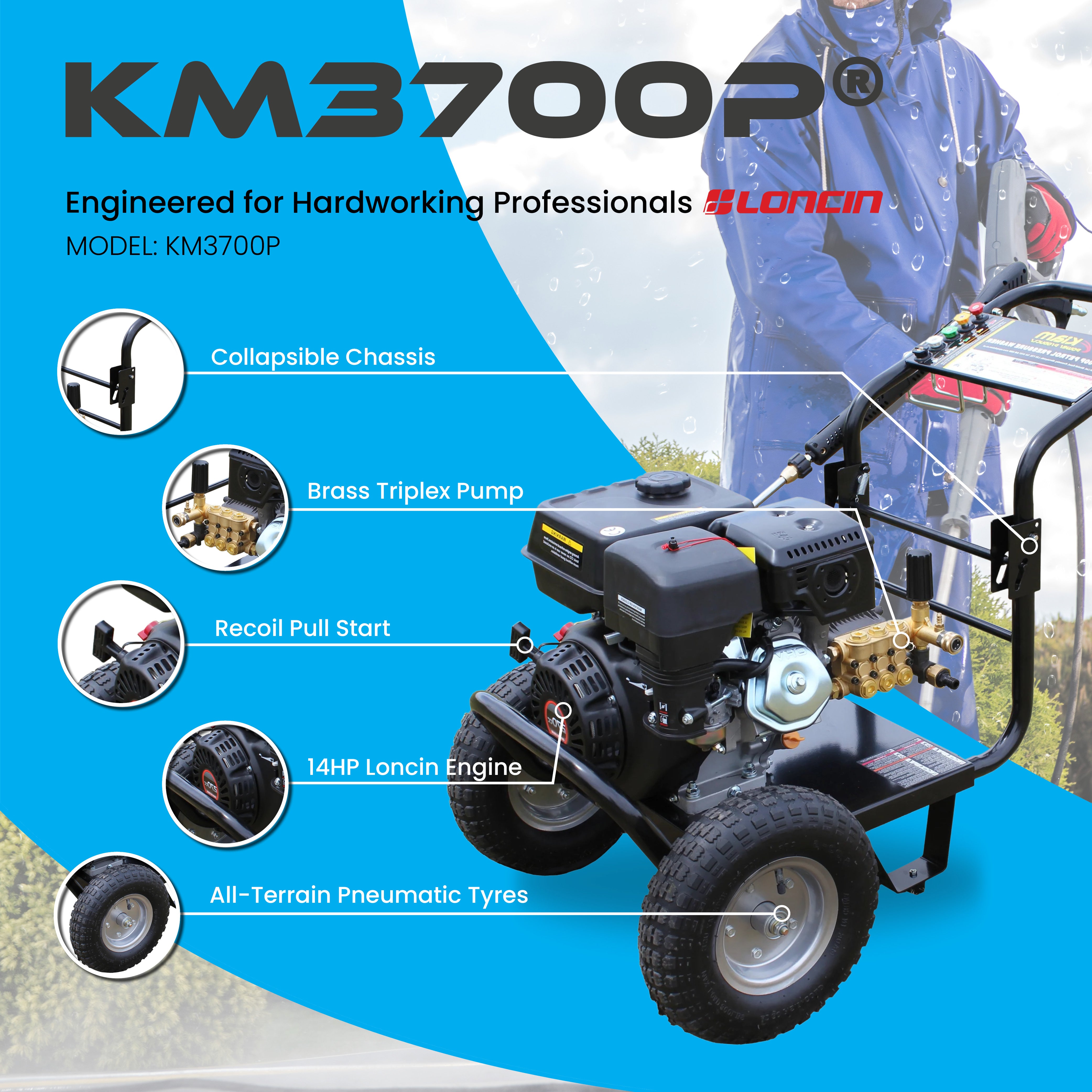 Nettoyeur à jet pour nettoyeur haute pression à essence Kiam KM3700P (14HP)