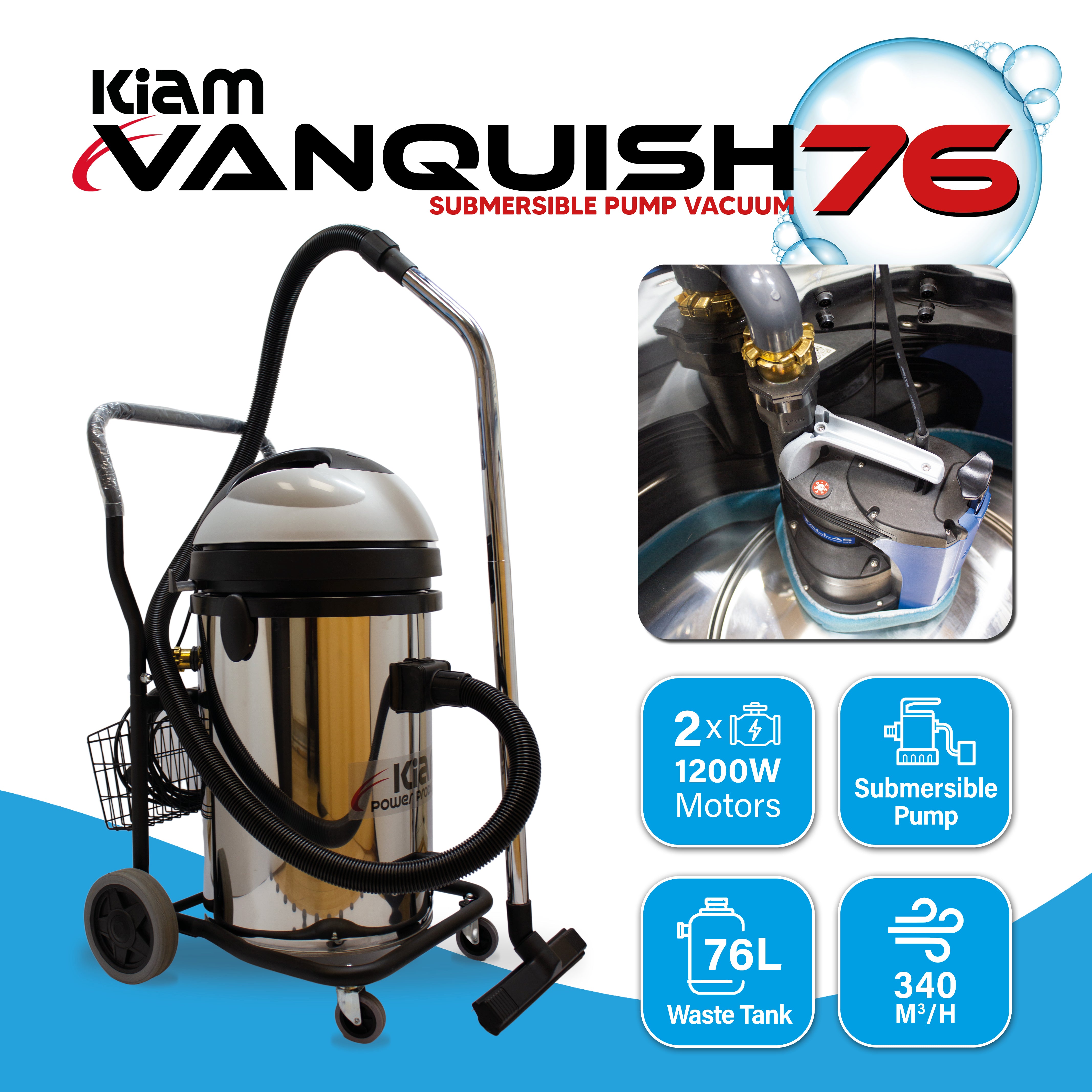 Aspirateur humide à pompe submersible Kiam Vanquish 76 litres