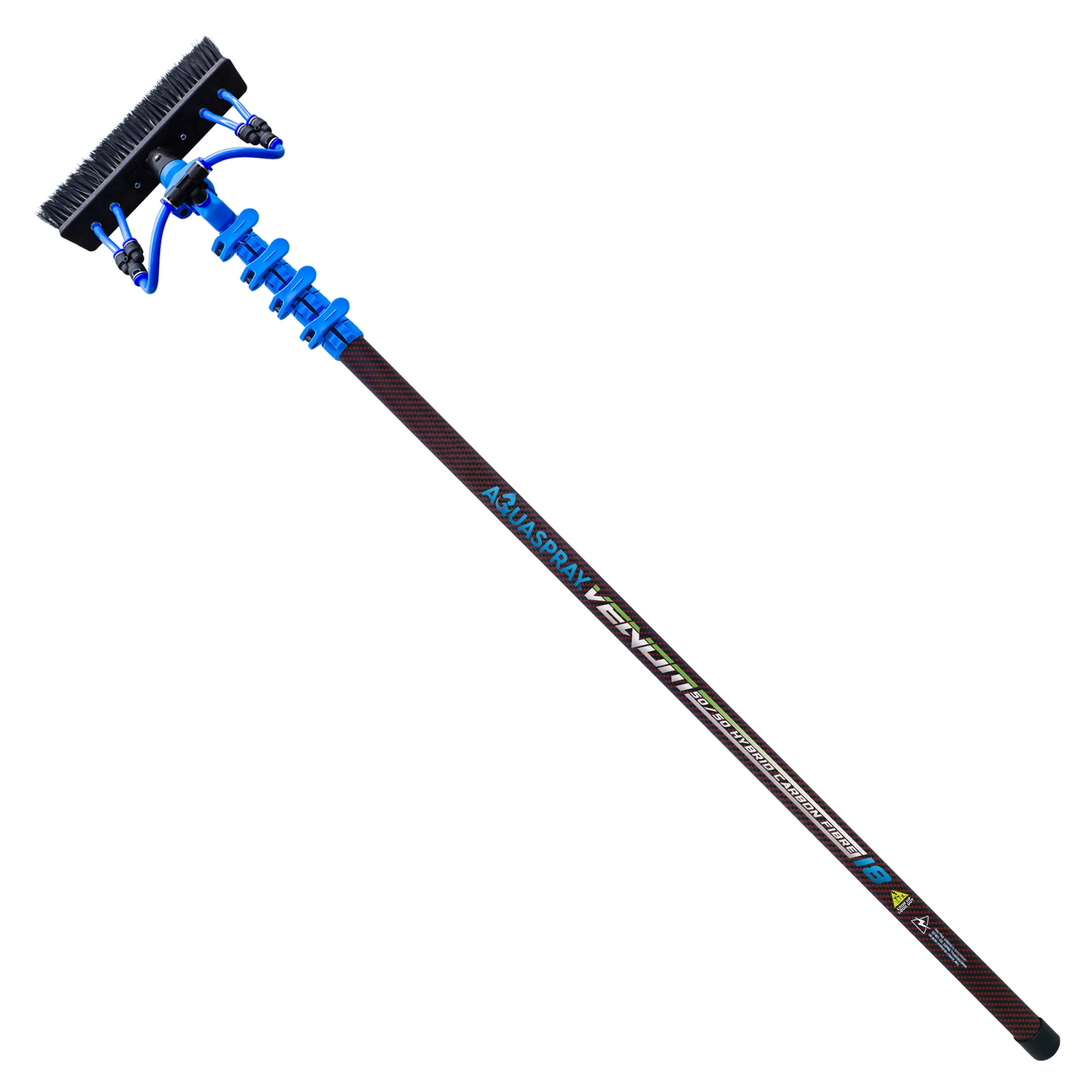Aquaspray® Venom 18ft Hybrid 50% Carbon, 50% Fiberglass Waterfed Window Cleaning Pole – 4 Sections