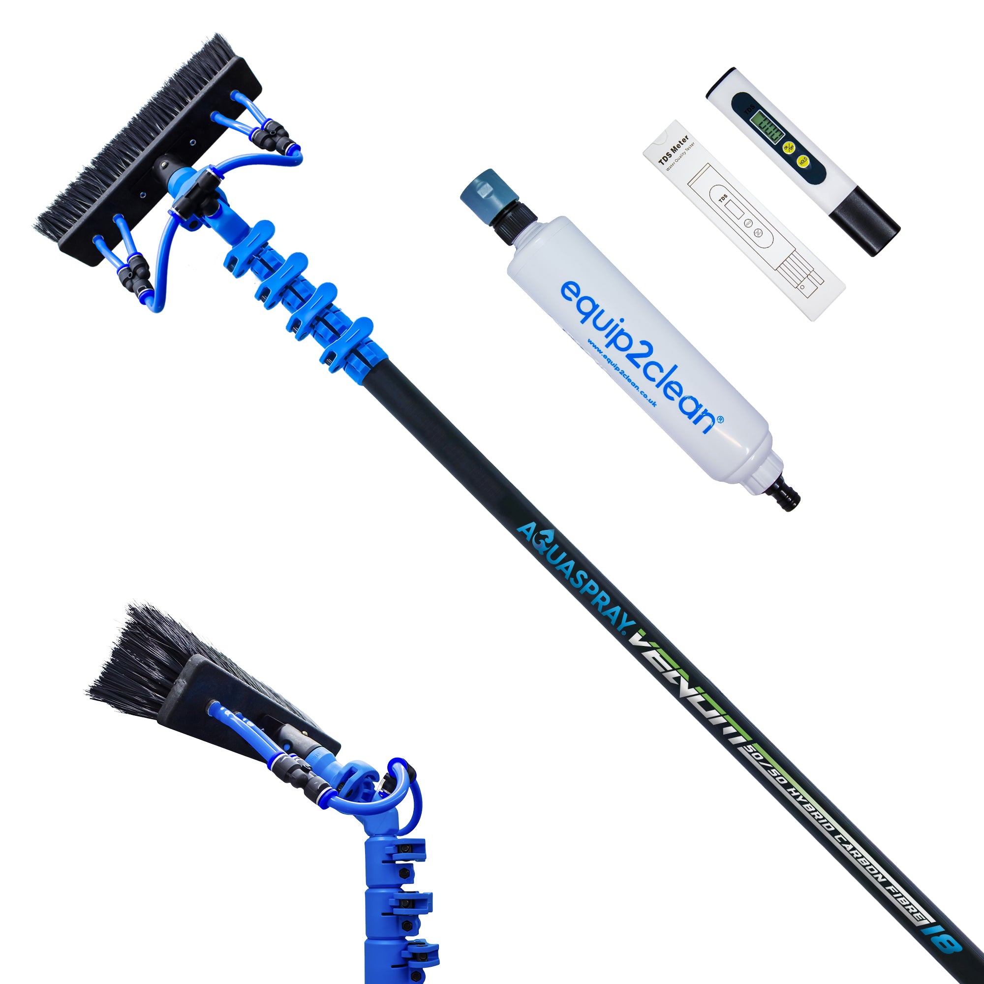 Aquaspray® Venom Bundle Kit - 18ft Water-fed Telescopic Window Cleaning Pole + Inline Di-Filter + TDS Meter