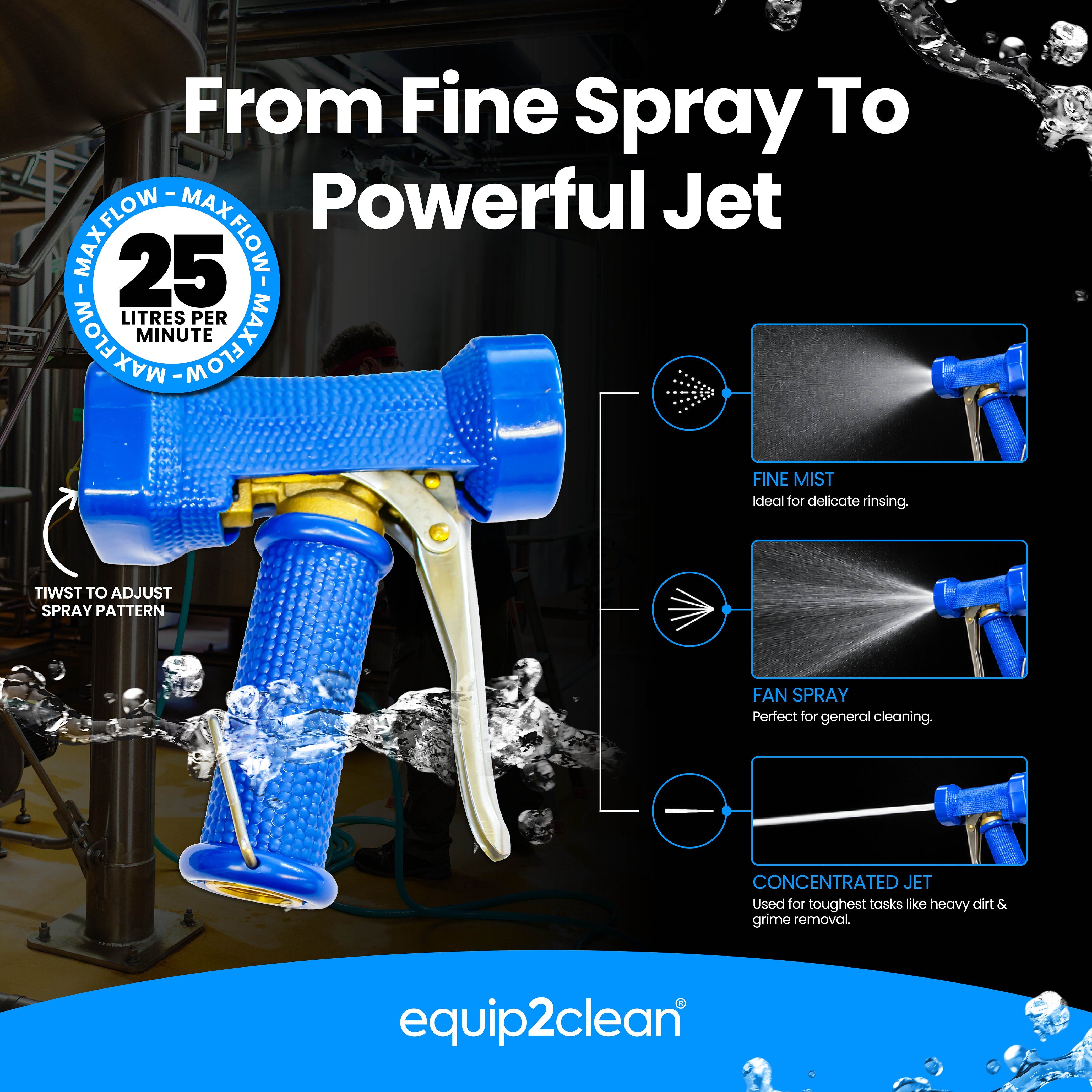 Pistolet Dinga industriel robuste pour lavage à basse pression (25 l/min)