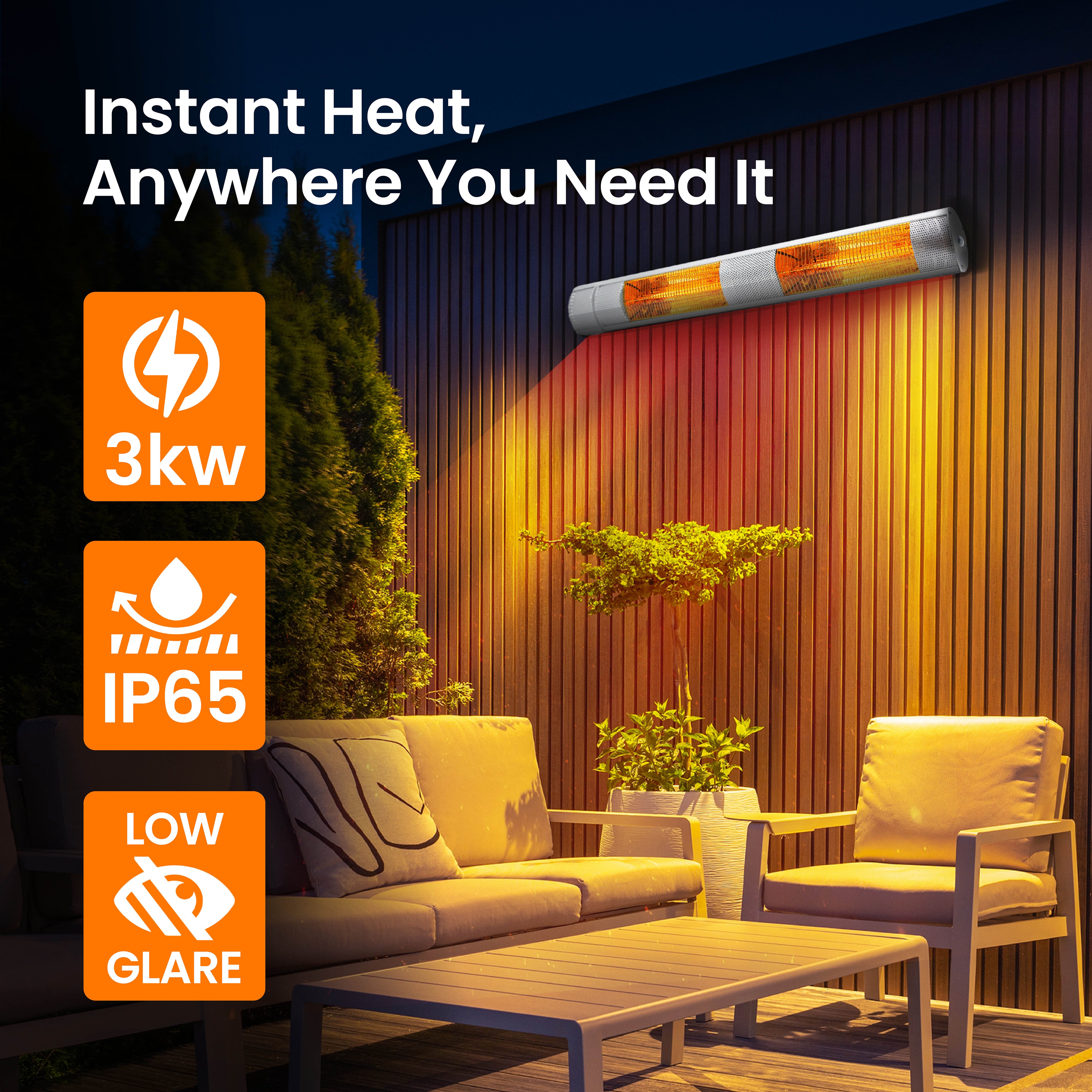 Castle Heaters - 3KW Infrared Outdoor Garden Patio Heater KMH-30 Wall Mounted