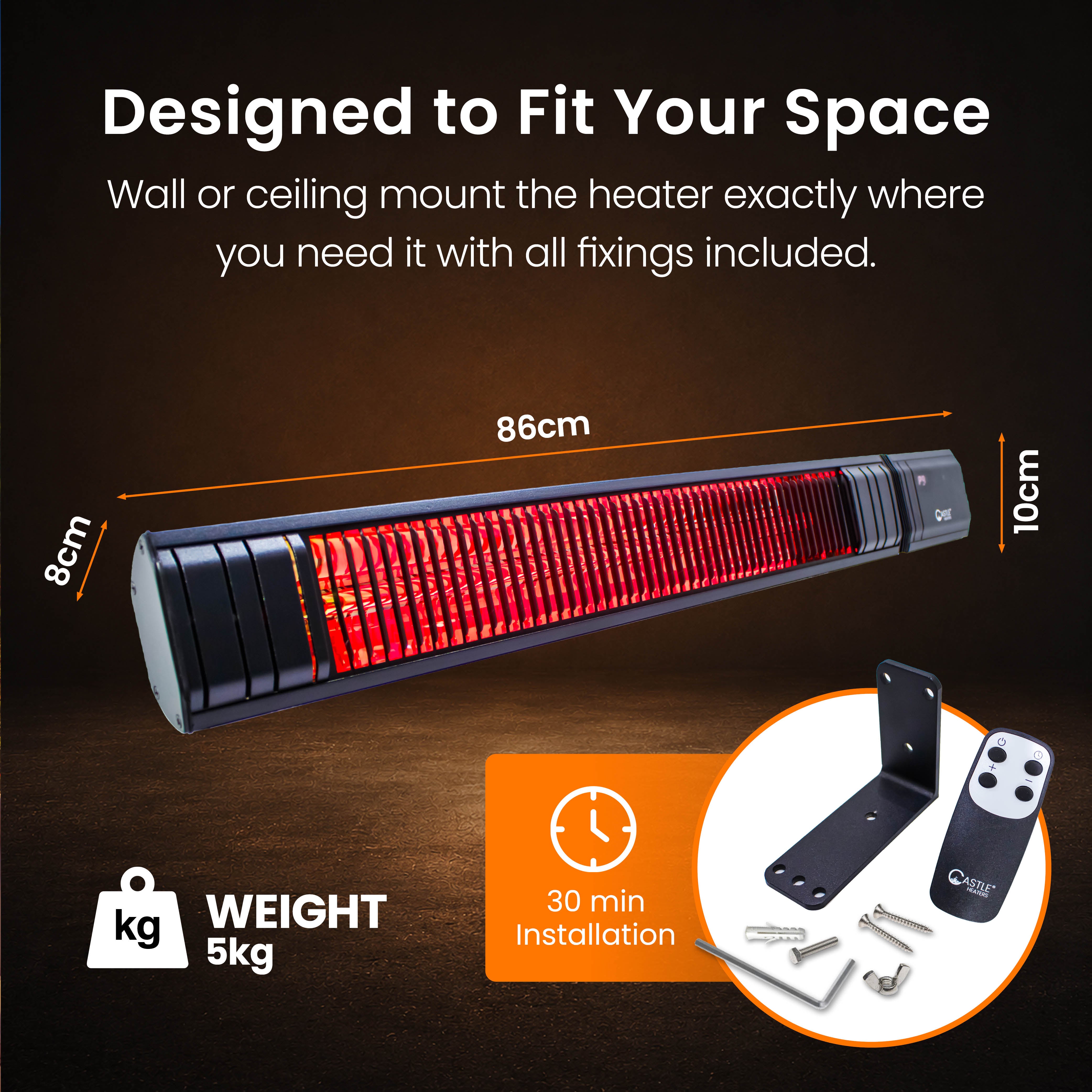2500W Wi-Fi Infrared Patio Heater – Low Glare, Remote Control, IP65 | KMH-25R9