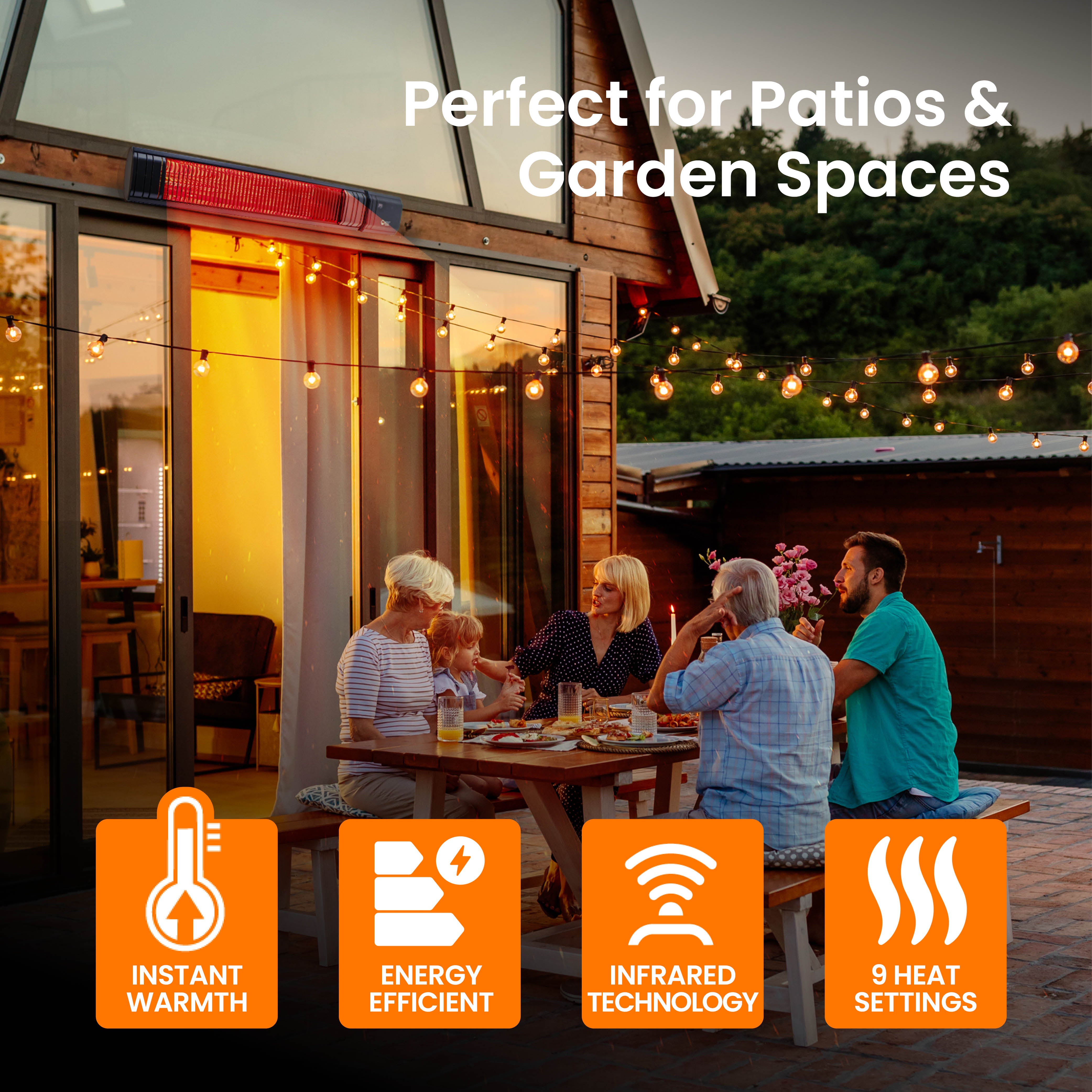 2500W Wi-Fi Infrared Patio Heater – Low Glare, Remote Control, IP65 | KMH-25R9