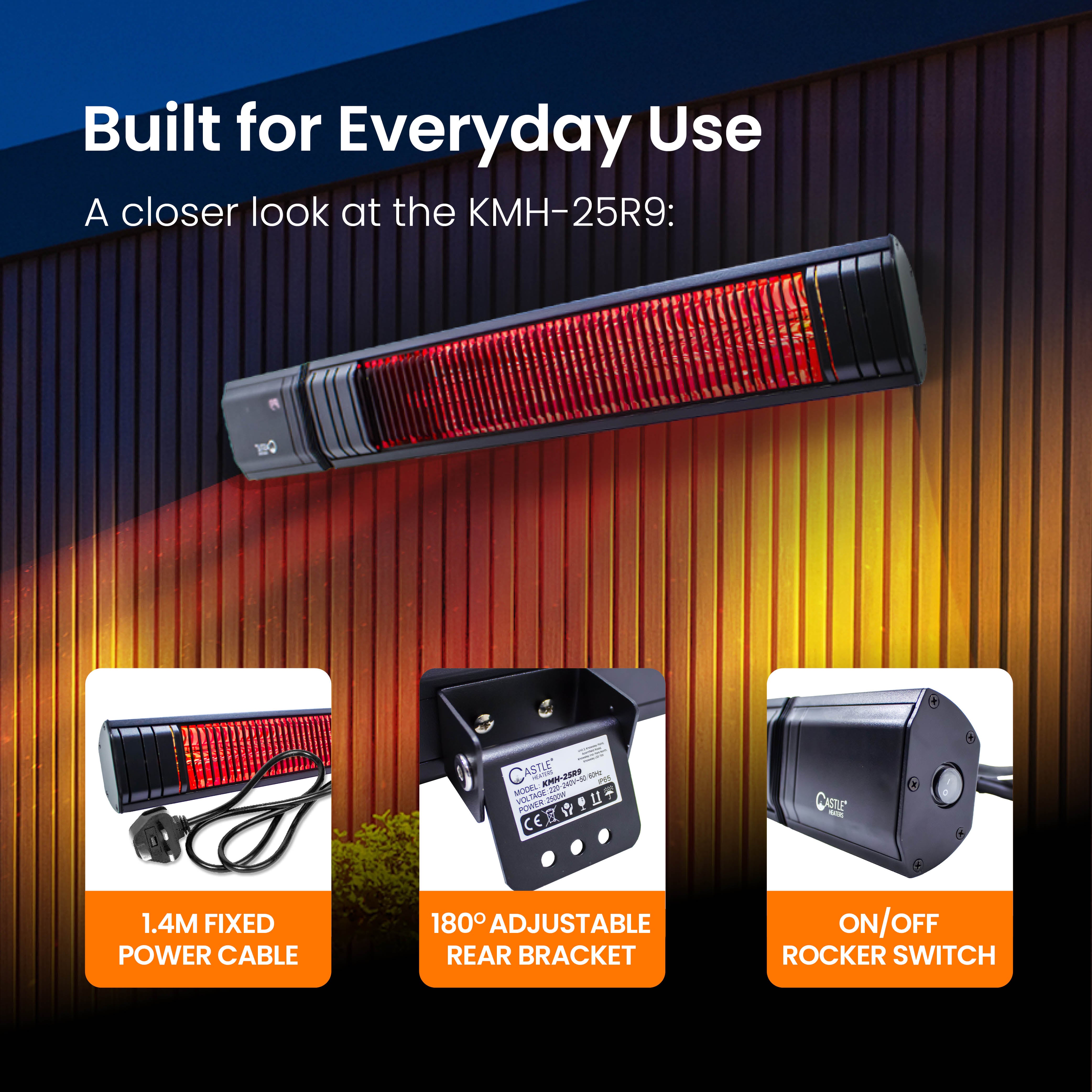 2500W Wi-Fi Infrared Patio Heater – Low Glare, Remote Control, IP65 | KMH-25R9