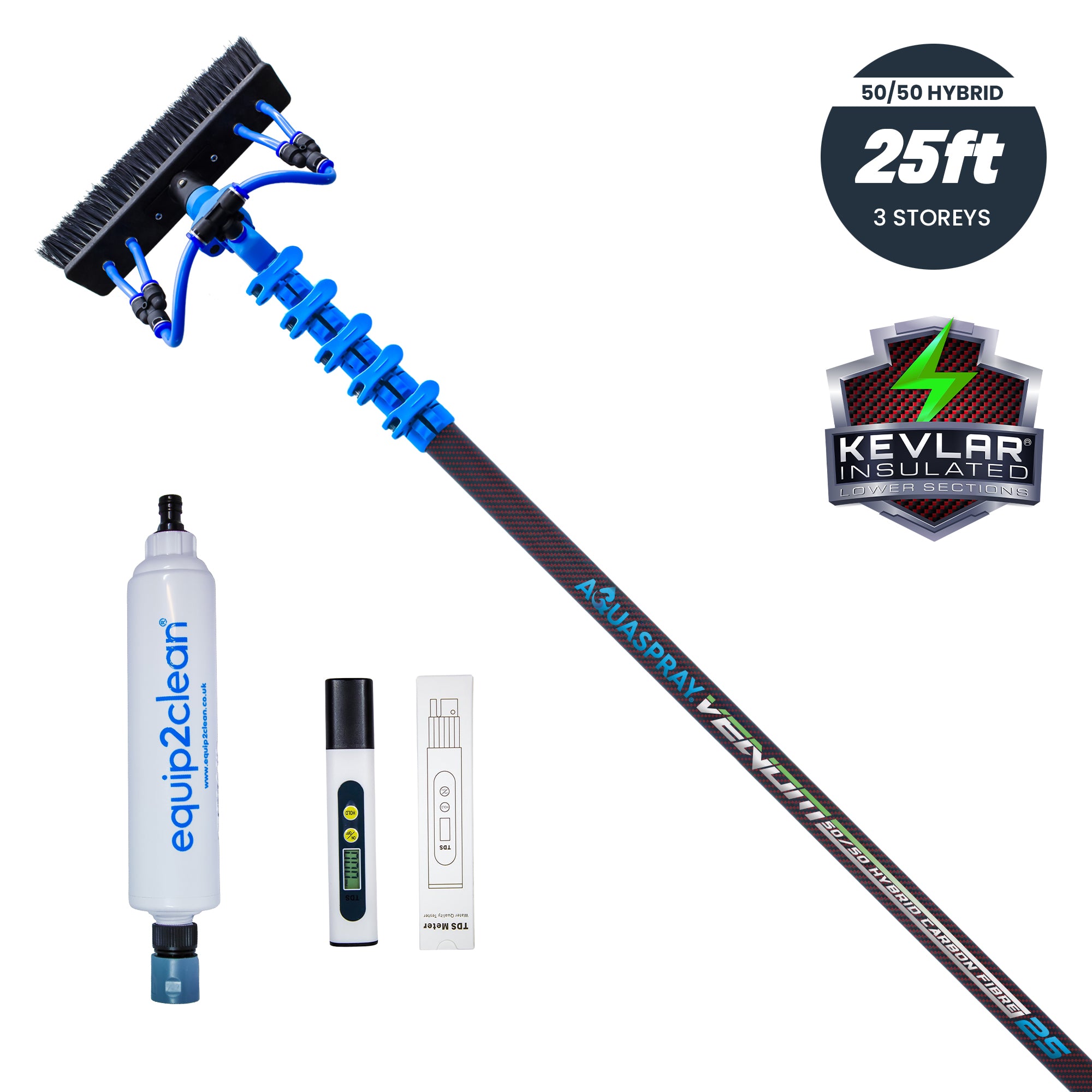 Aquaspray® Venom Bundle Kit - 25ft Water-fed Telescopic Window Cleaning Pole + Inline Di-Filter + TDS Meter