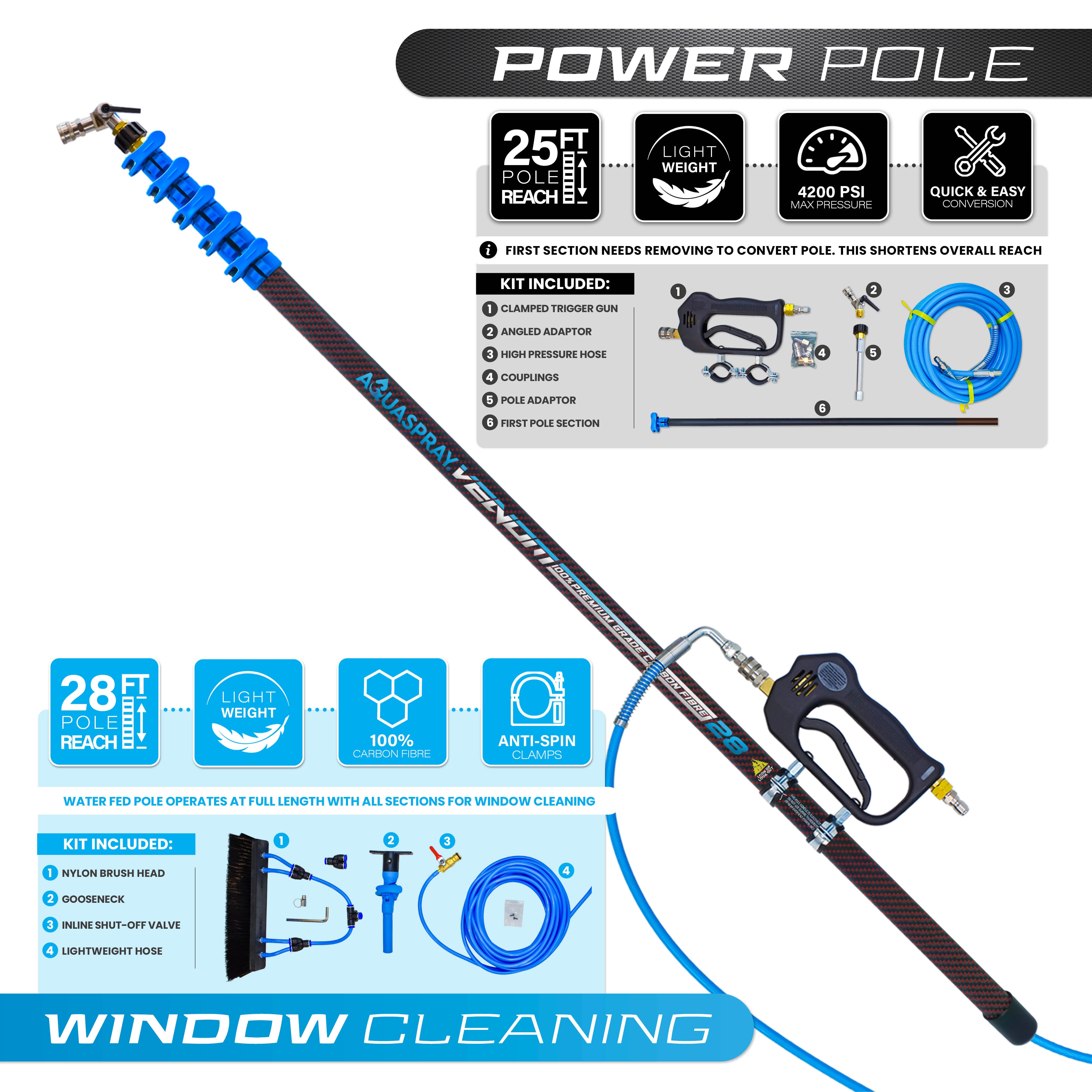 Venom 25ft Power Pole for Pressure Washers – 100% Carbon Fibre