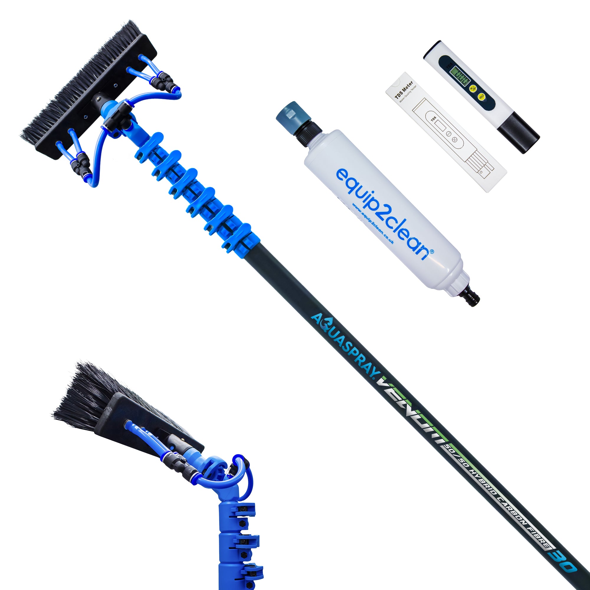 Aquaspray® Venom Bundle Kit - 30ft Water-fed Telescopic Window Cleaning Pole + Inline Di-Filter + TDS Meter