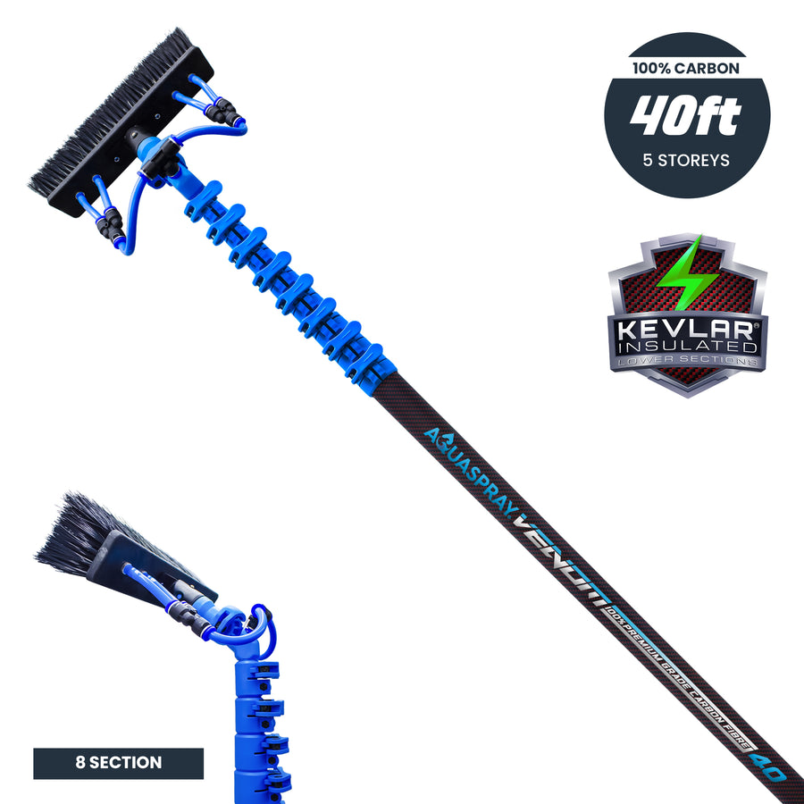 Aquaspray Venom 40ft Kevlar Insulated Waterfed Window Cleaning Pole 8-Section