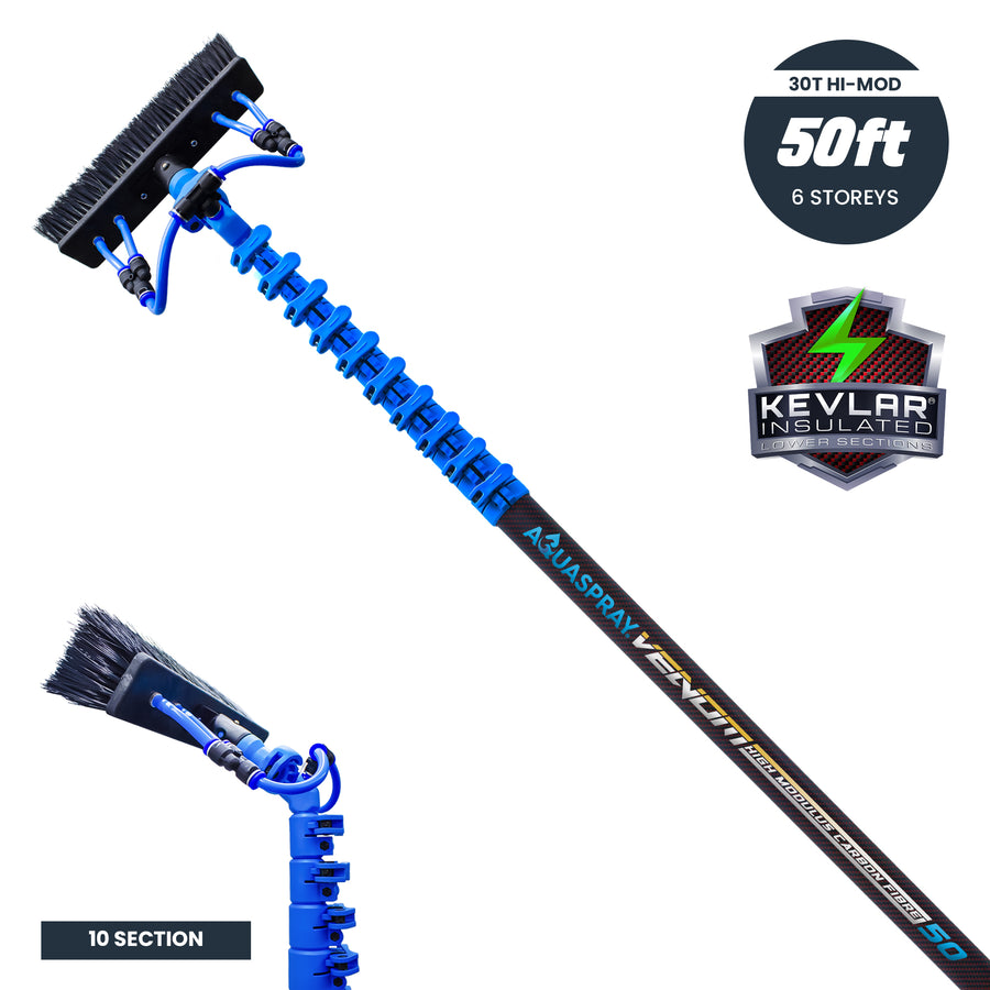 Aquaspray Venom 50ft Kevlar Insulated 30T High-Mod Waterfed Window Cleaning Pole – 10-Section