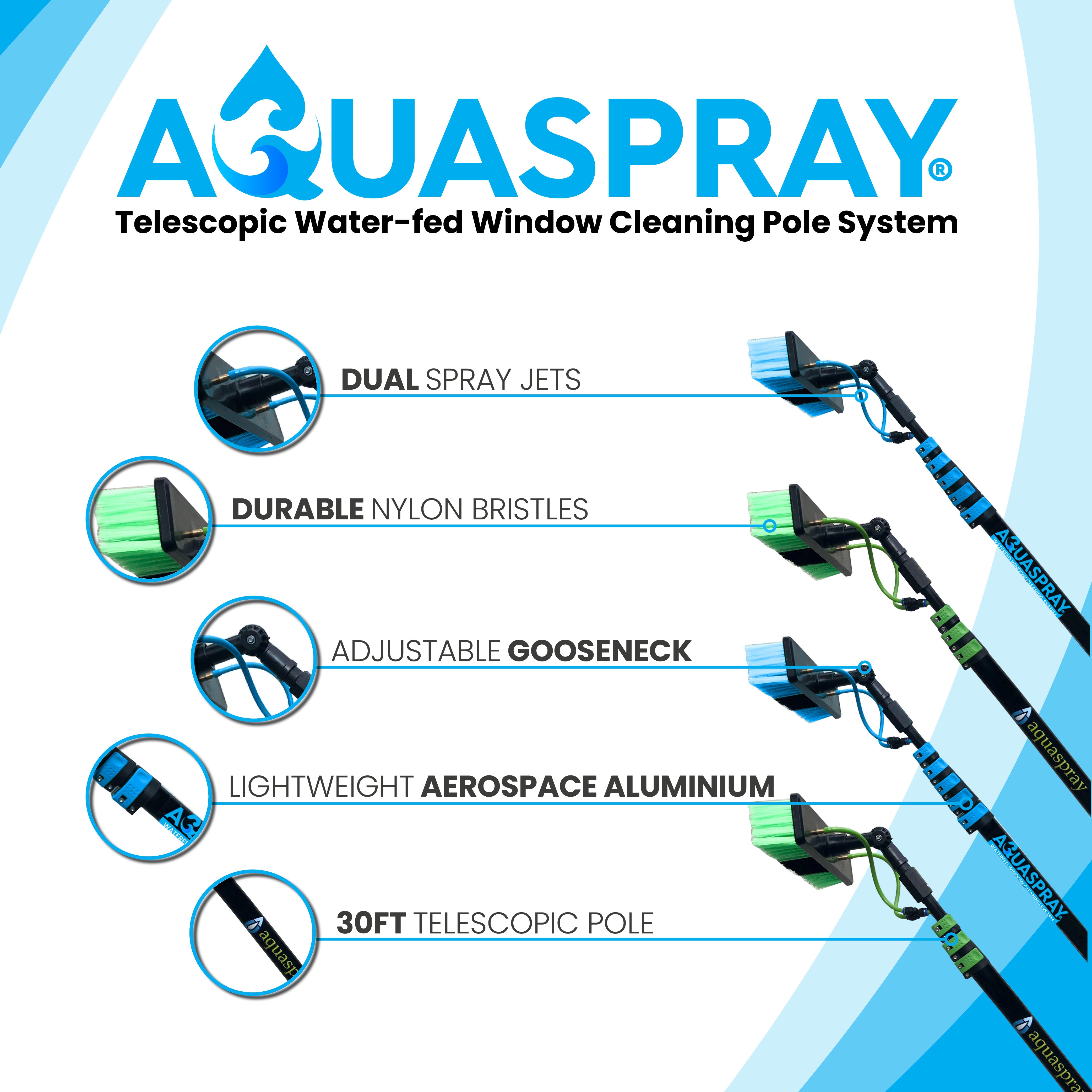 Aquaspray® 30ft Water-fed Telescopic Extendable Window Cleaning Pole