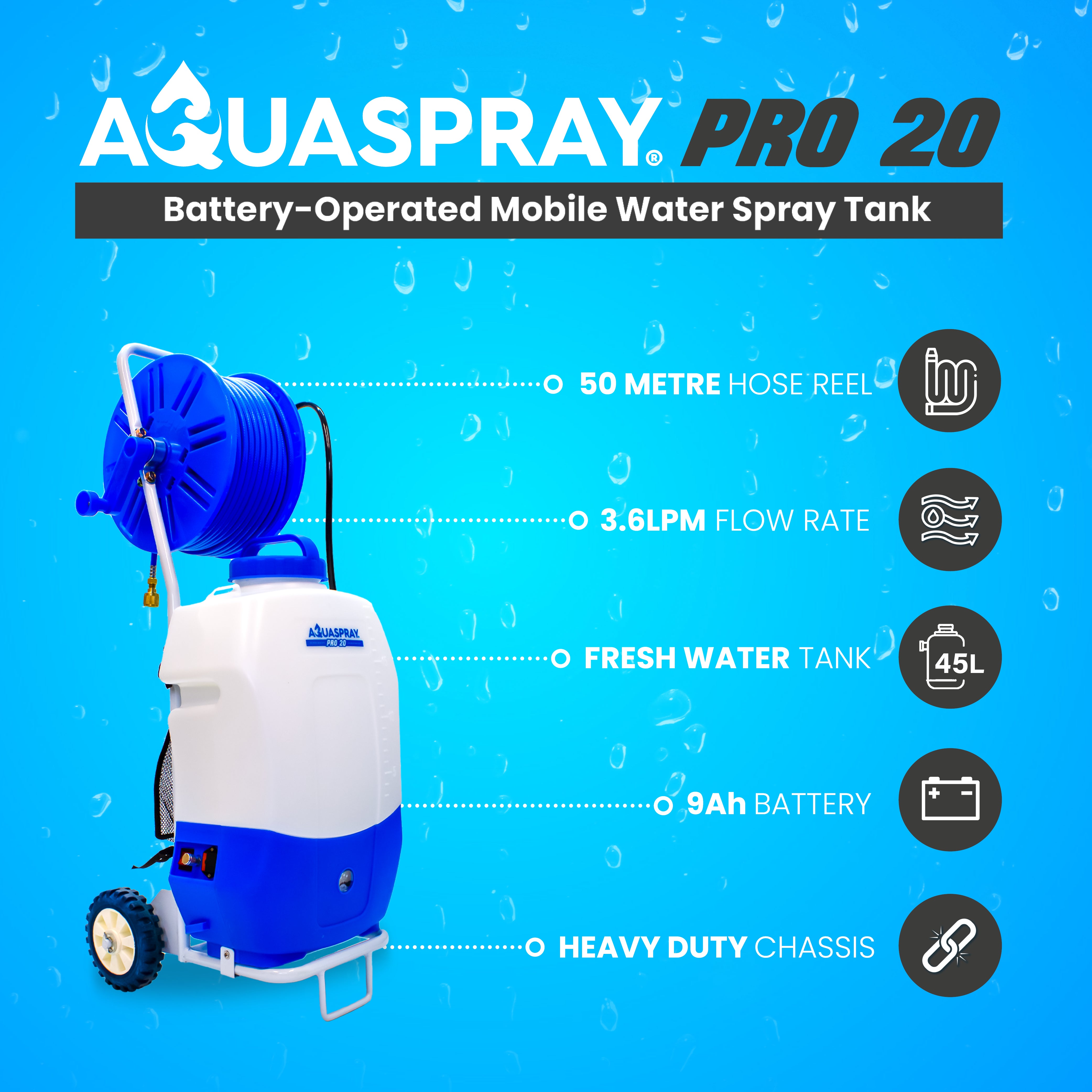 Aquaspray Pro 20L Battery Operated Water Spray Tank