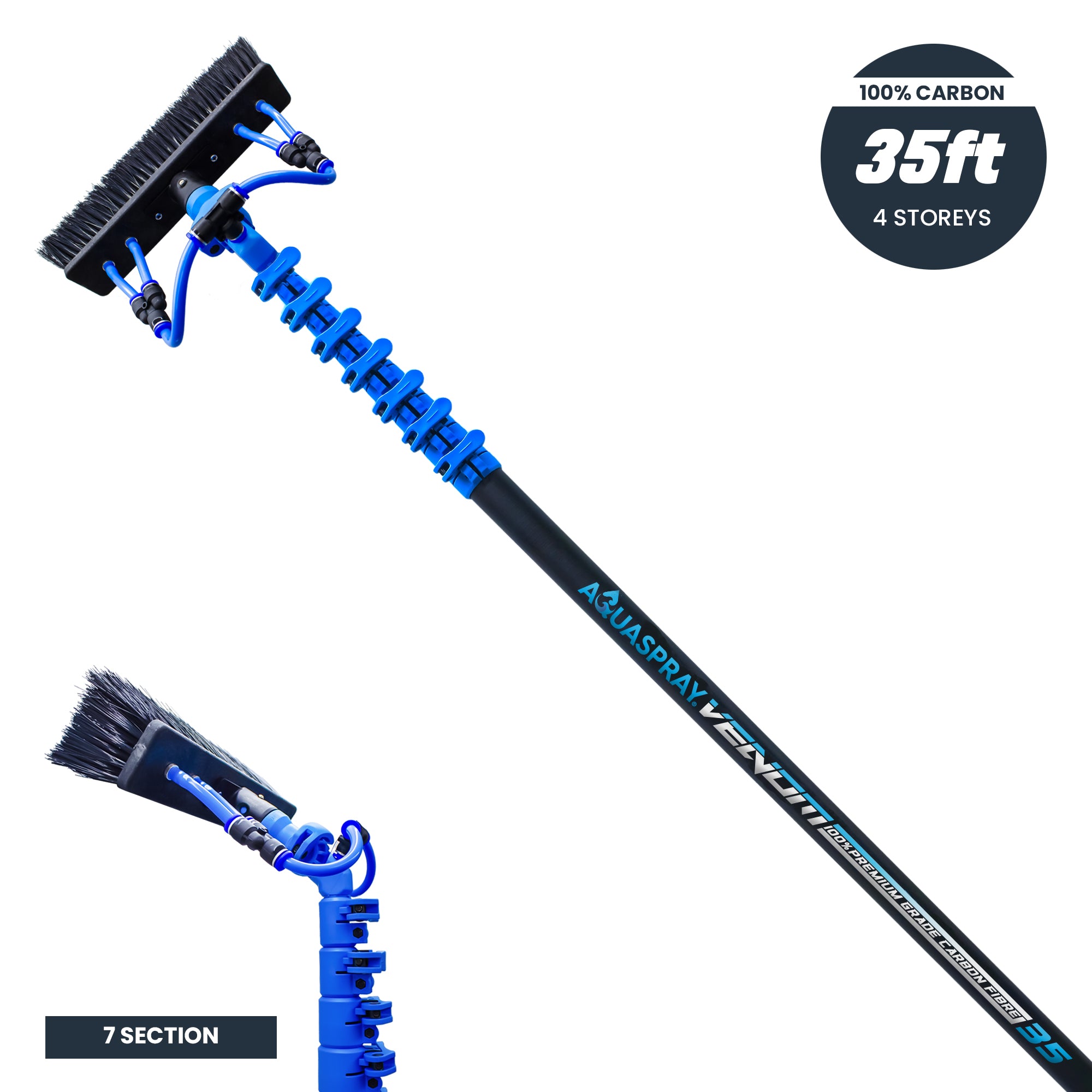 Aquaspray® Venom 35ft 100% Carbon Fibre Waterfed Window Cleaning Pole 7-Section