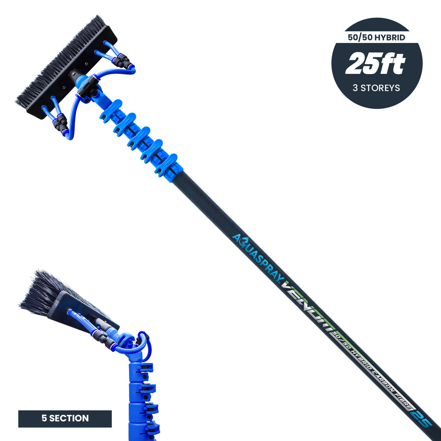 Aquaspray Venom 25ft 50% Carbon 50% Fibreglass Waterfed Window Cleaning Pole – 5 Sections