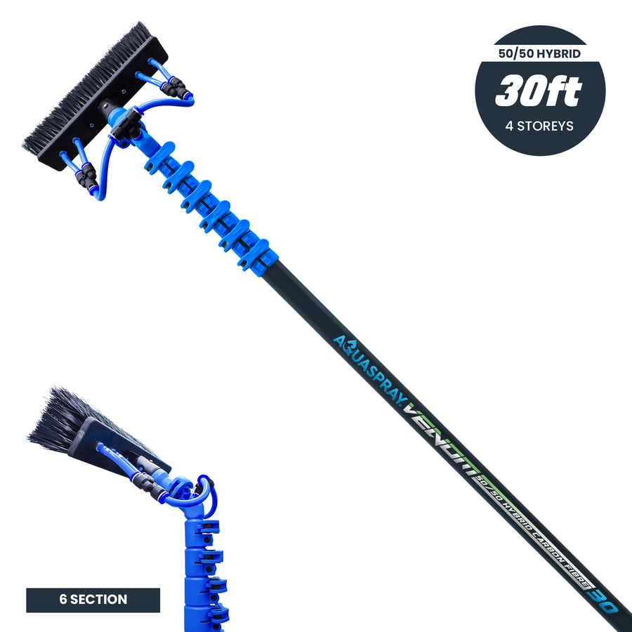 Aquaspray Venom 30ft 50% Carbon 50% Fiberglass Waterfed Window Cleaning Pole – 6 Sections