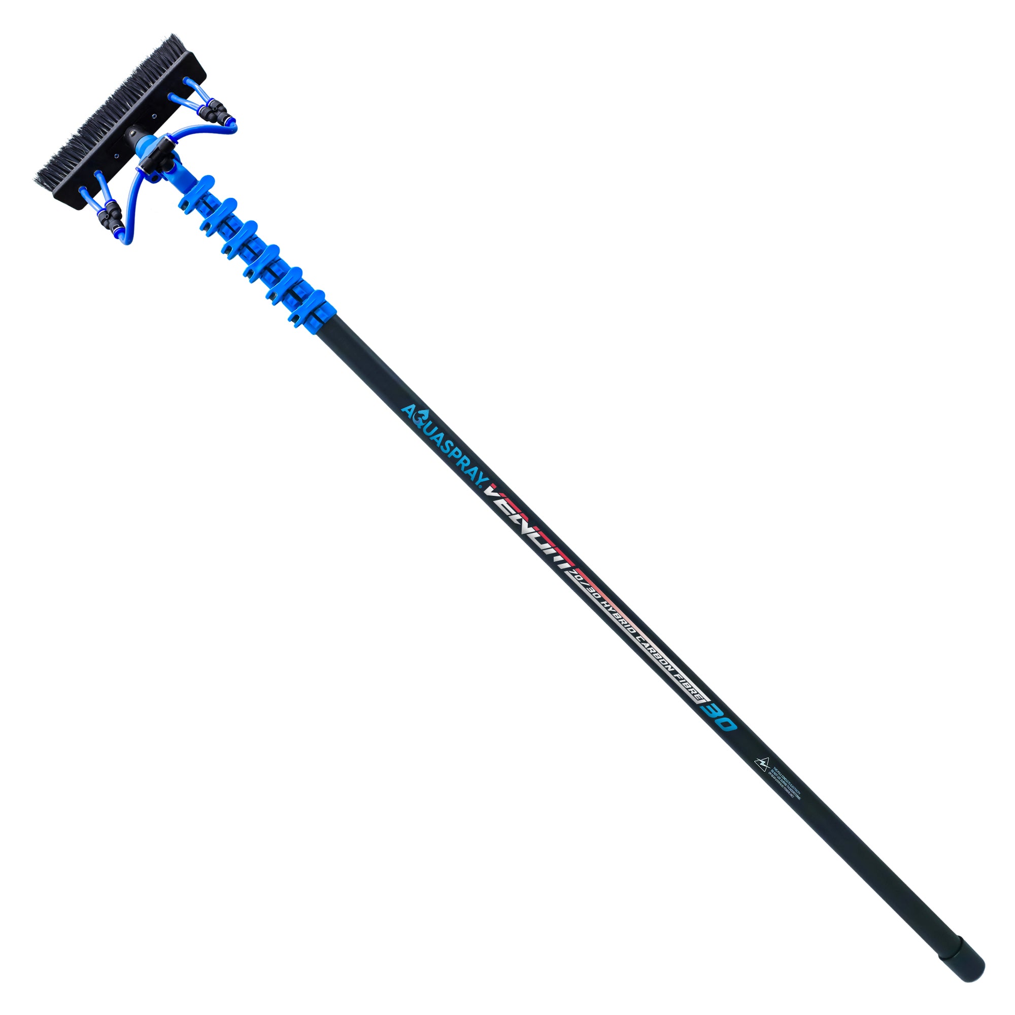 Aquaspray® Venom 30ft Hybrid 70% Carbon, 30% Fiberglass Waterfed Window Cleaning Pole – 6 Sections