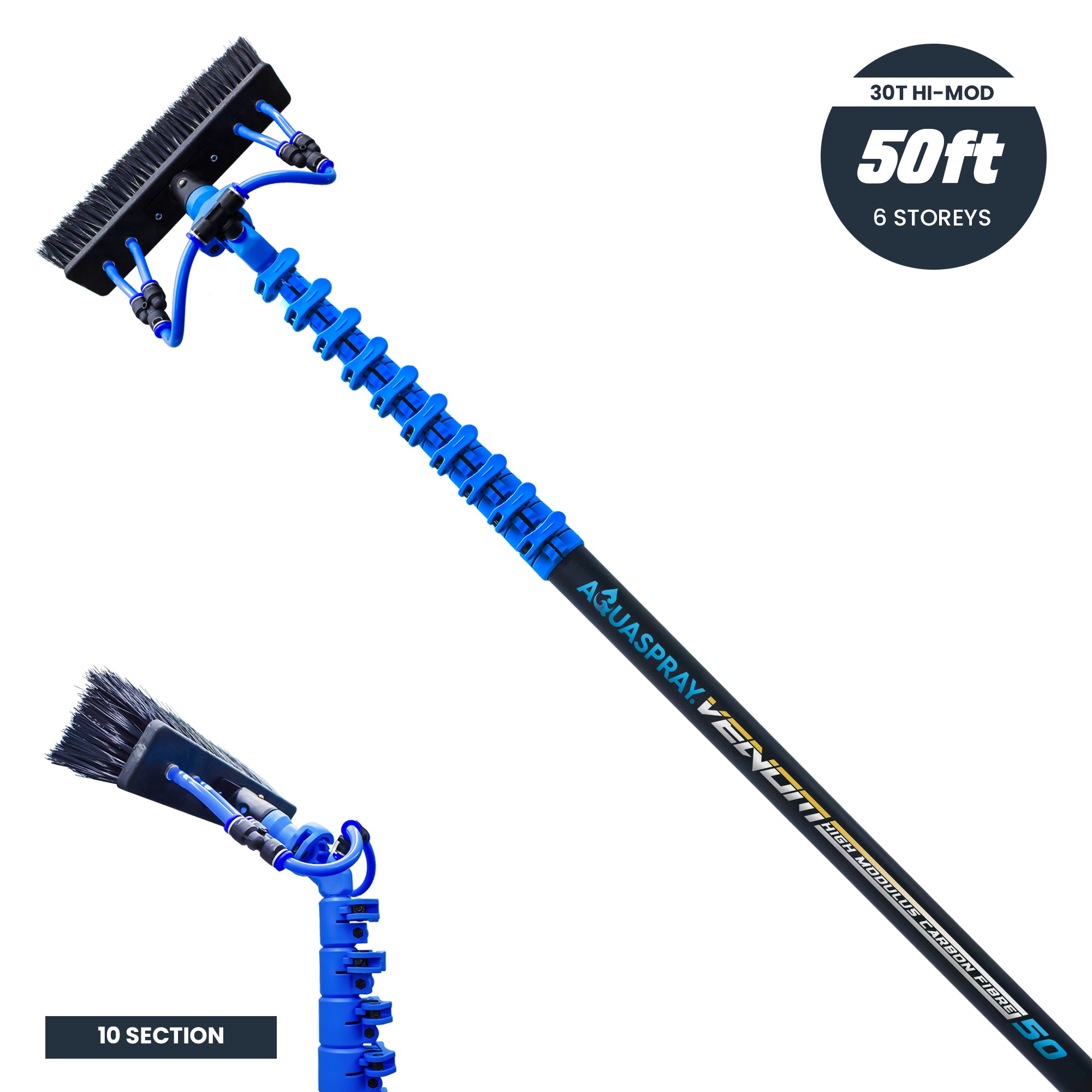 Aquaspray® Venom 50ft 30T High-Mod Waterfed Window Cleaning Pole – 10-Section