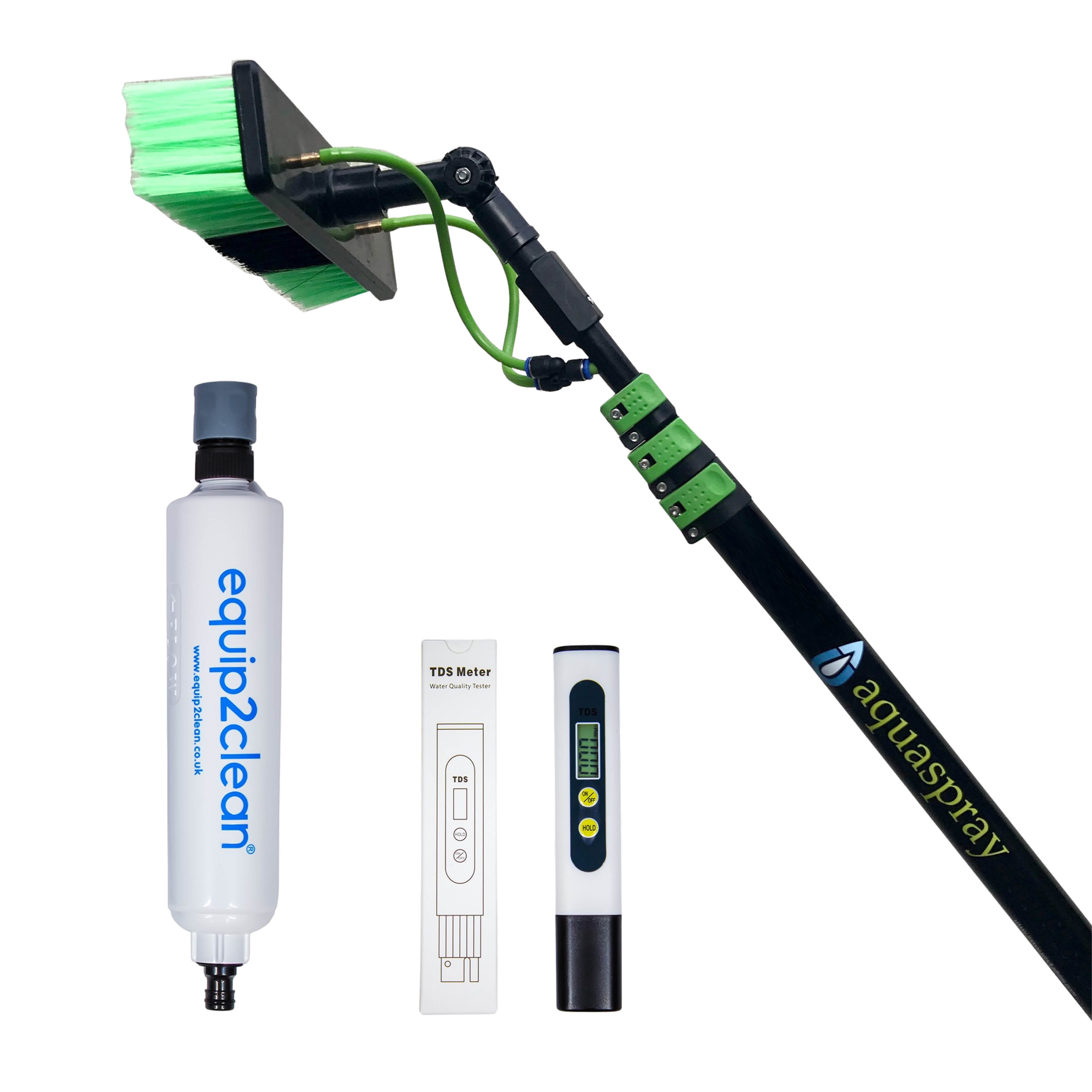 Aquaspray Bundle Kit - 20ft Water-fed Telescopic Window Cleaning Pole + Inline Di-Filter + TDS Meter