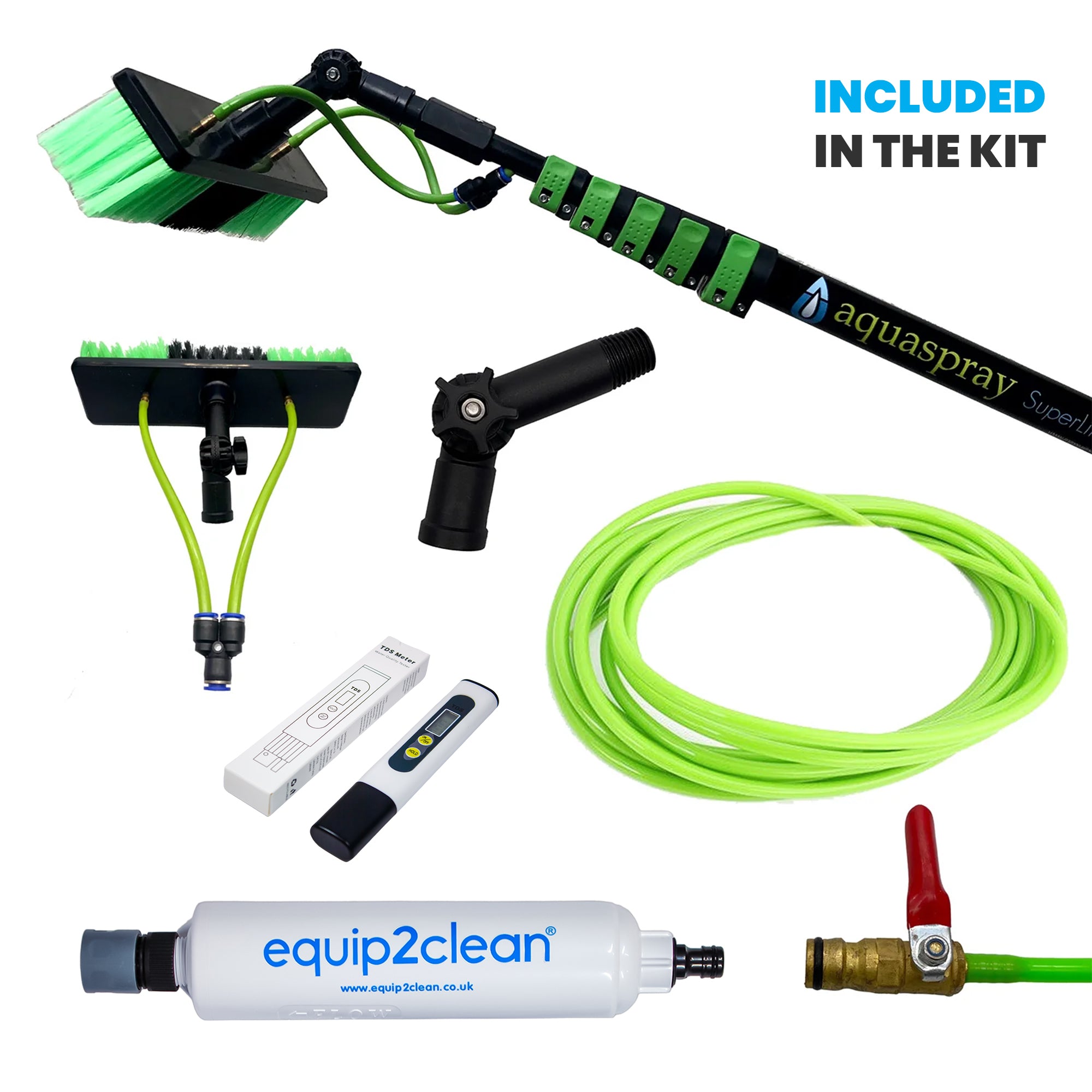 Aquaspray® Bundle Kit - 40ft Carbon Window Cleaning Pole + In-line Di-Filter + TDS Meter