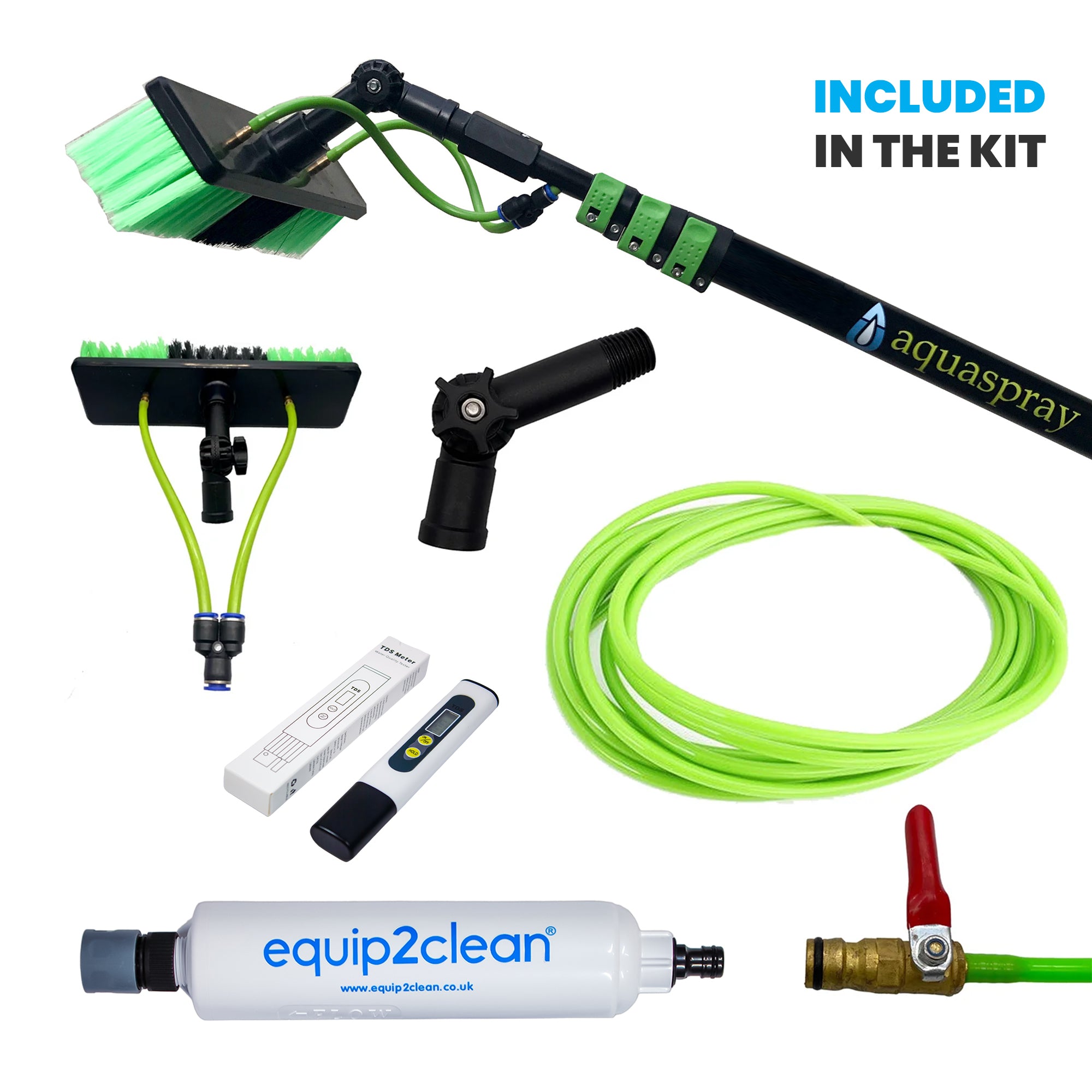 Aquaspray® Bundle Kit - 20ft Water-fed Telescopic Window Cleaning Pole + Inline Di-Filter + TDS Meter