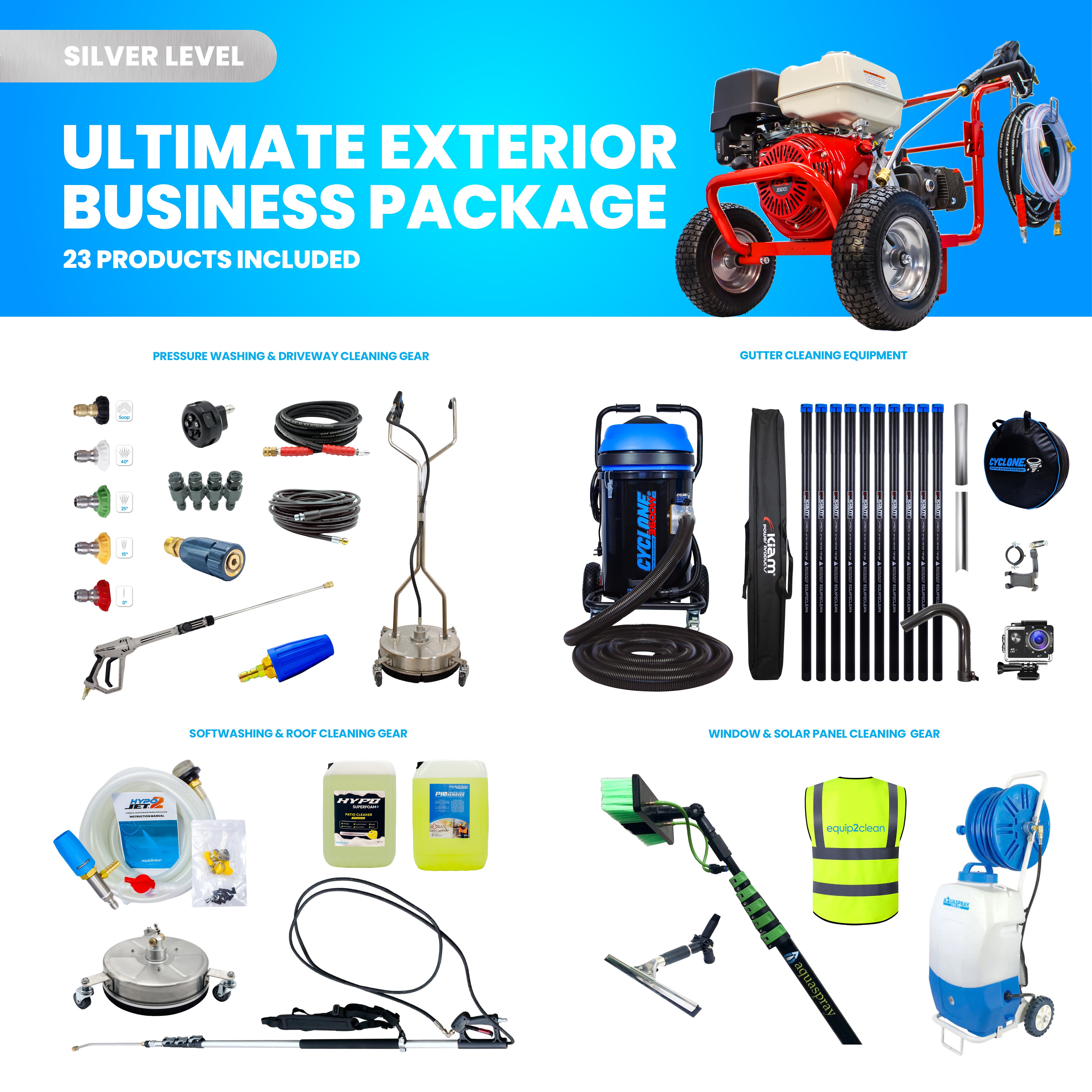 Silver - Ultimate Honda Exterior Business Start-Up Package - Pressure washing, Gutter, Window, Roof cleaning equipment