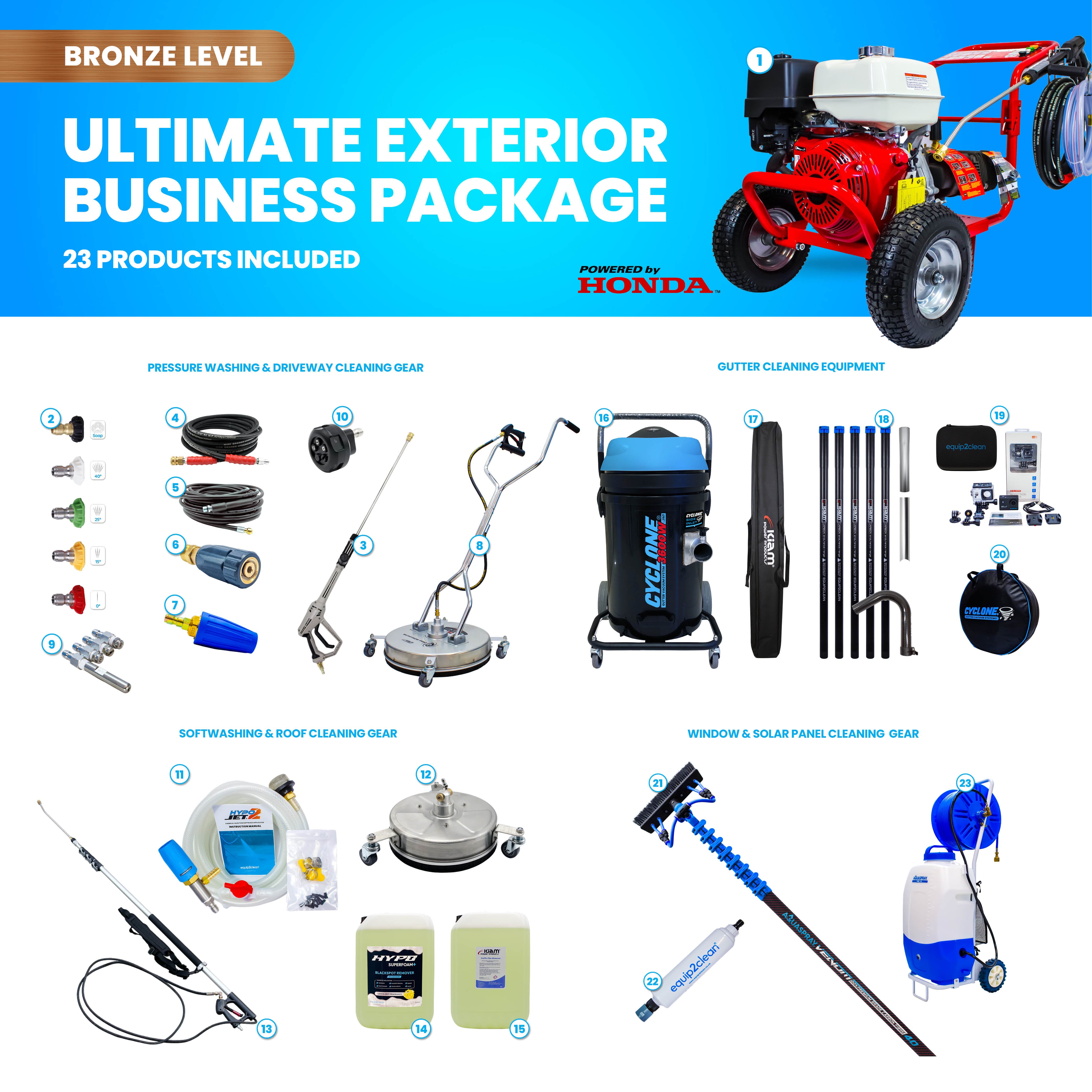 Bronze - Ultimate Honda Exterior Cleaning Business Start-Up Package - Pressure Washing, Gutter, Window, Roof Cleaning Equipment