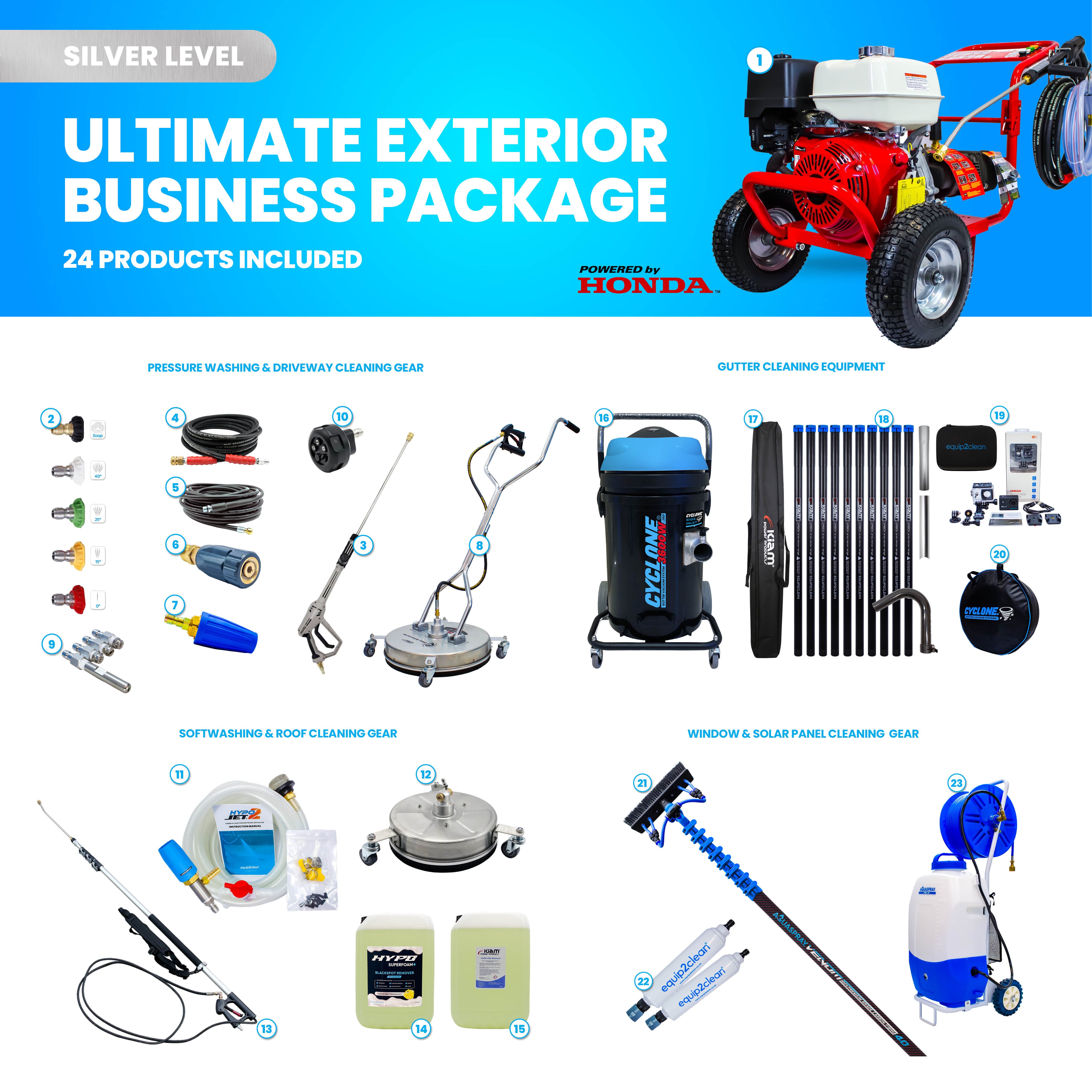 Silver - Ultimate Honda Exterior Business Start-Up Package - Pressure washing, Gutter, Window, Roof cleaning equipment