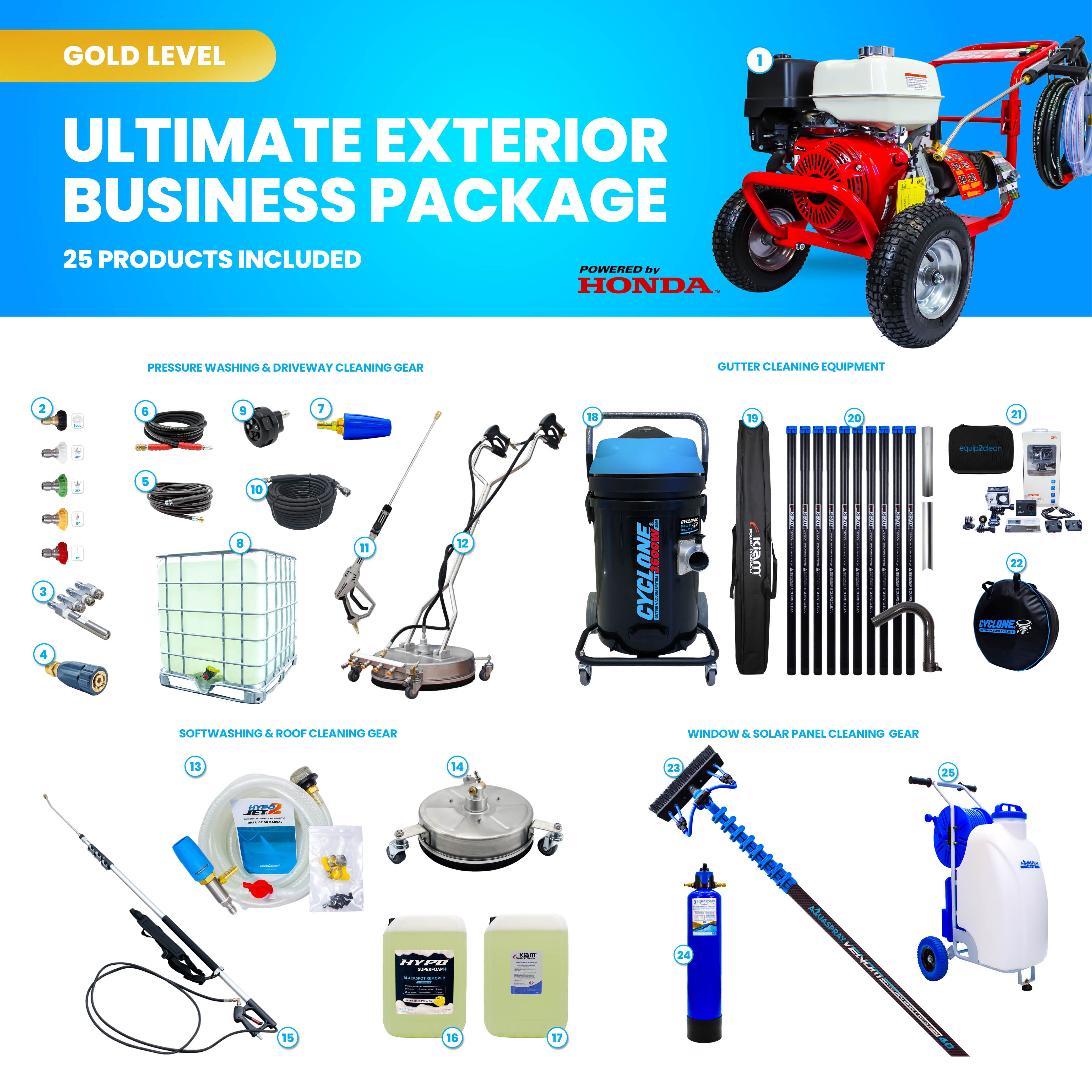 Gold - Ultimate Honda Exterior Business Start-Up Package - Pressure washing, Gutter, Window, Roof cleaning equipment