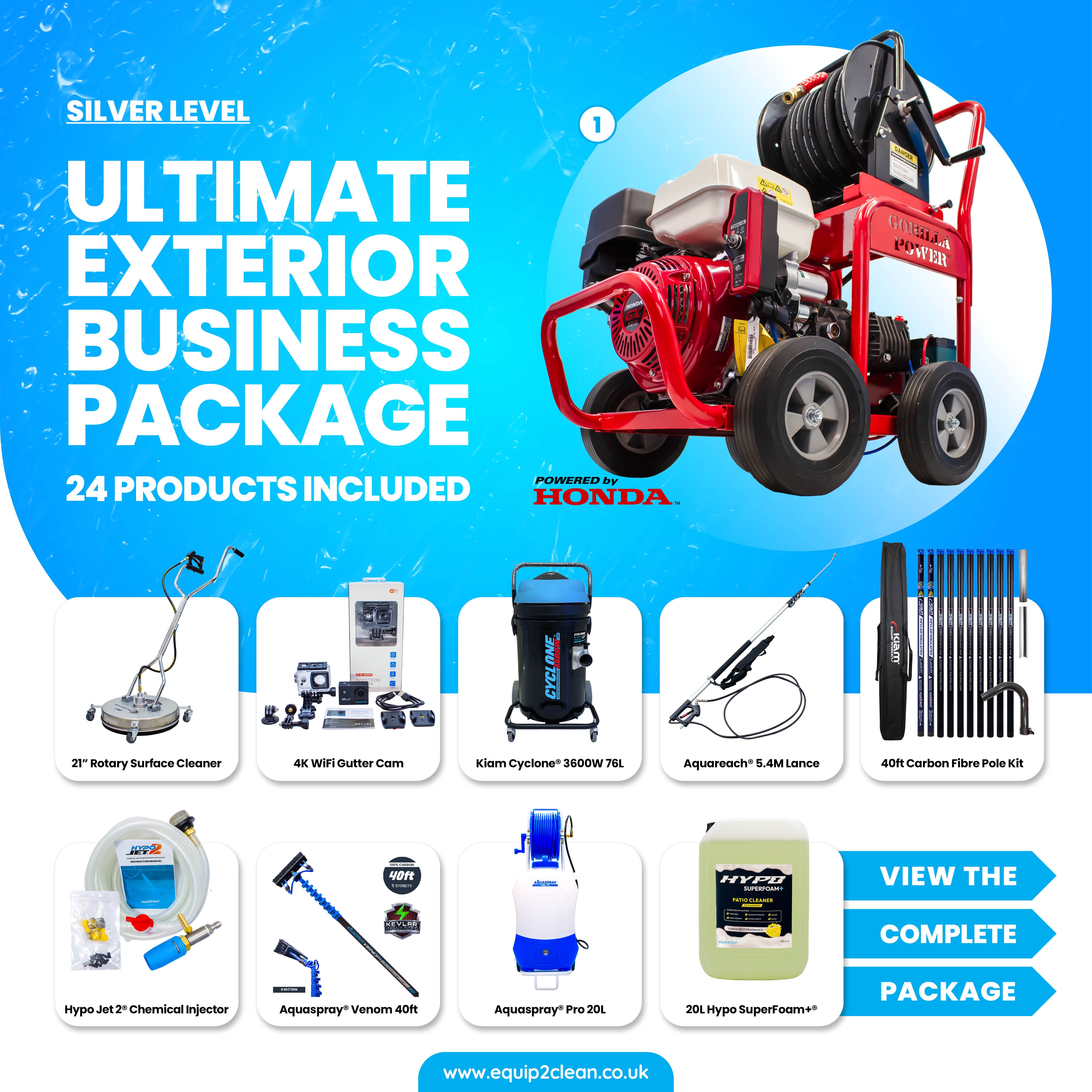 Silver - Ultimate Honda Exterior Business Start-Up Package - Pressure washing, Gutter, Window, Roof cleaning equipment