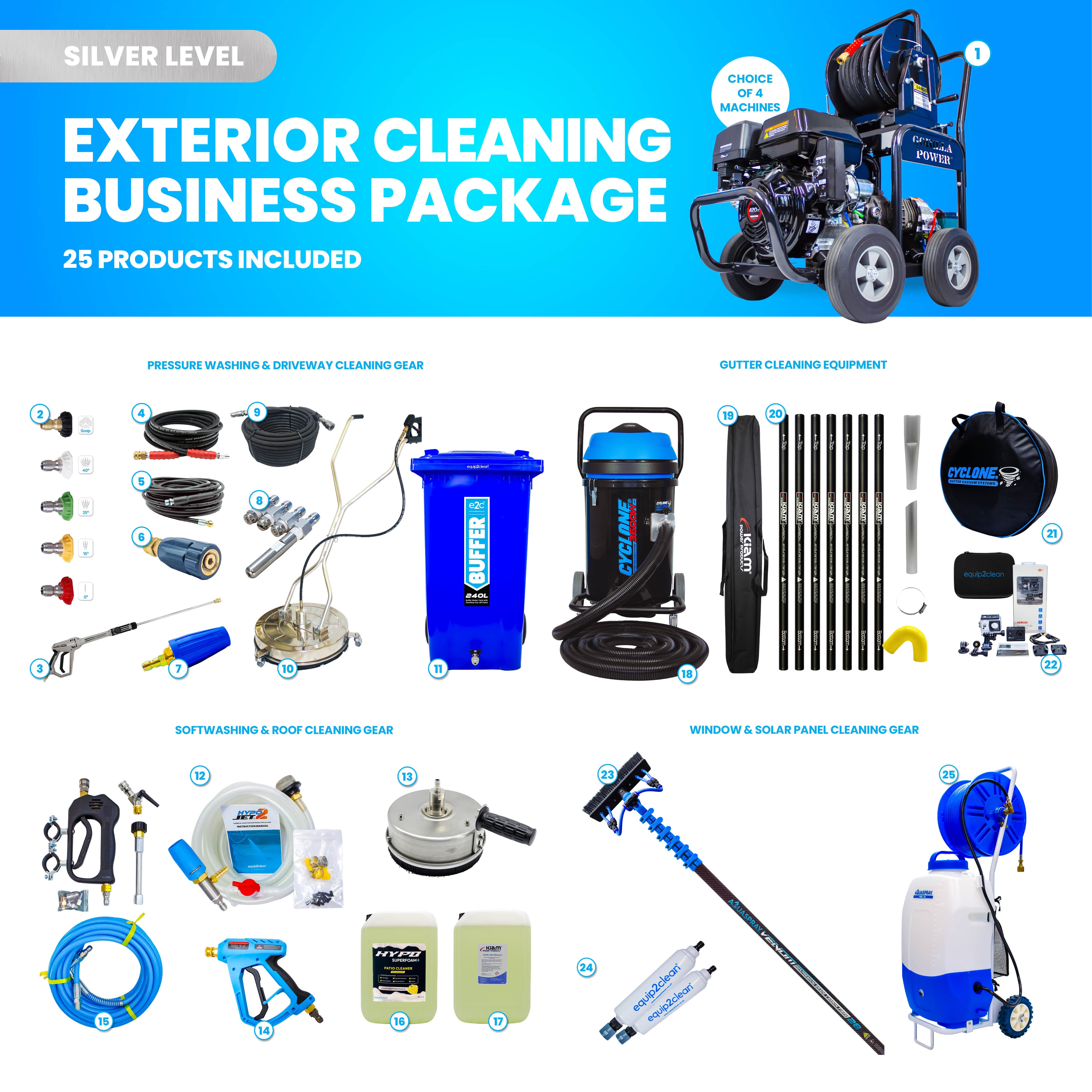 SILVER Exterior Cleaning Business Start-Up Package - Pressure washing, Gutter, Window, Roof cleaning equipment