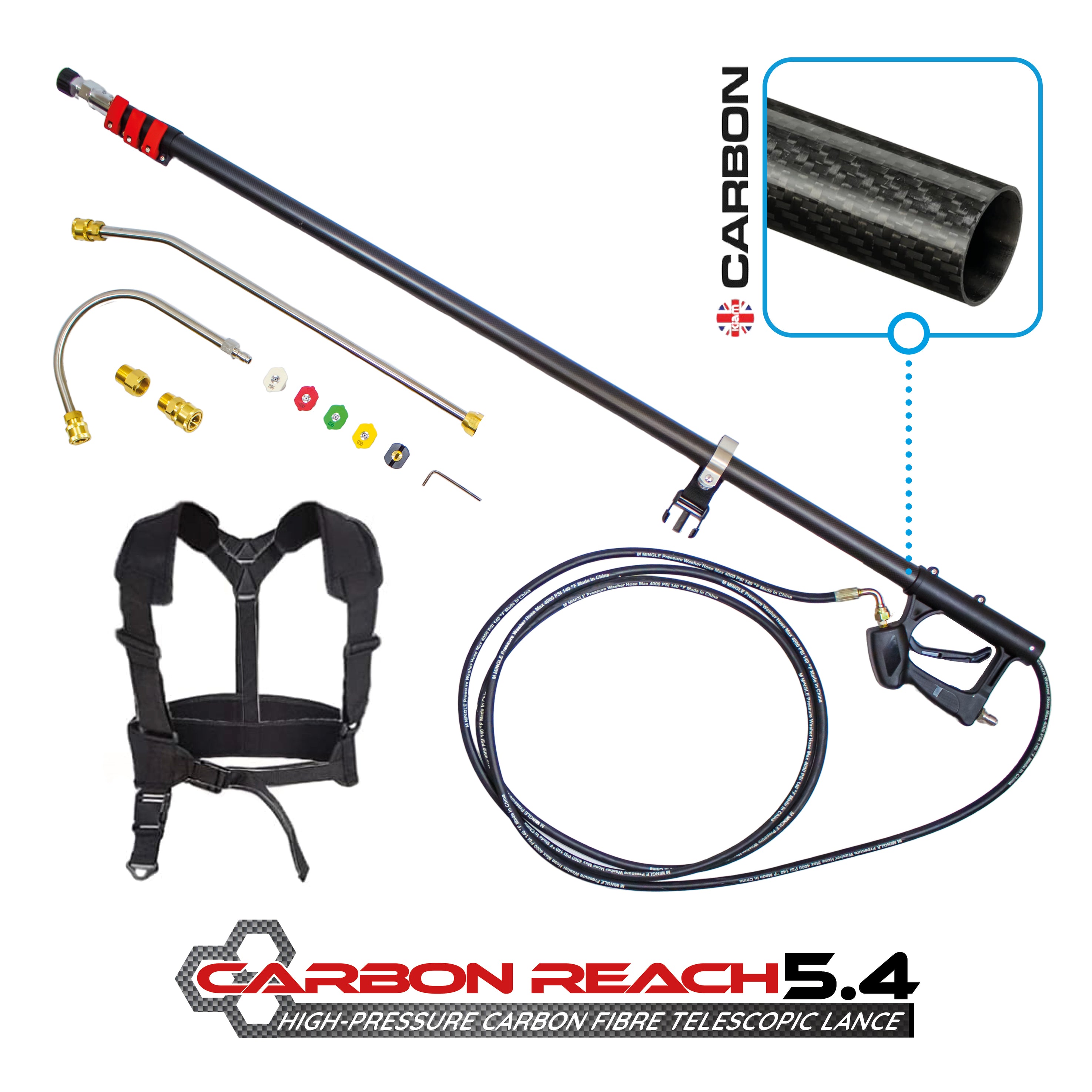 5.4m (18') Lightweight TelescopicLance for Pressure Washer (1/4