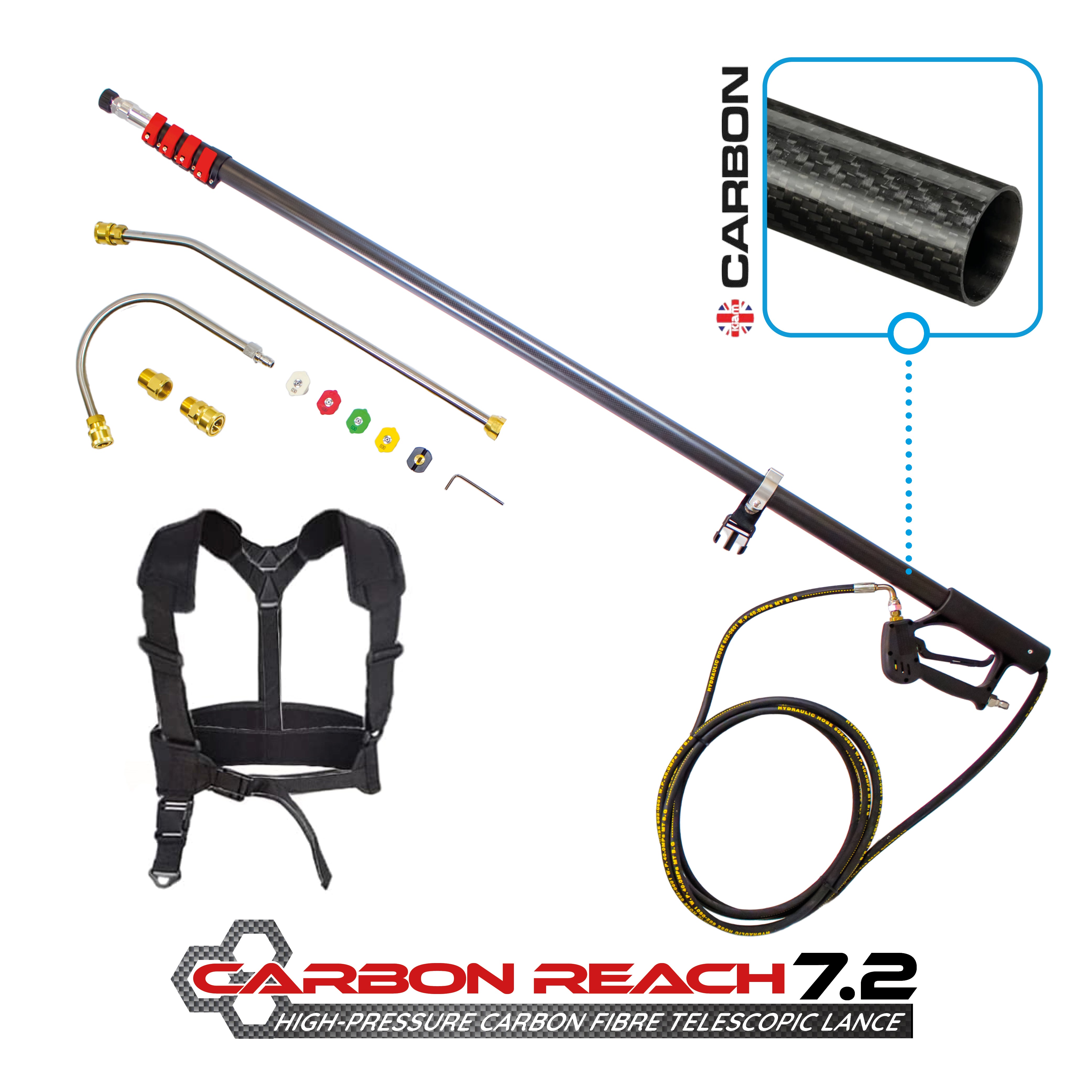 Lance télescopique en fibre de carbone Carbon Reach de 7,2 mètres