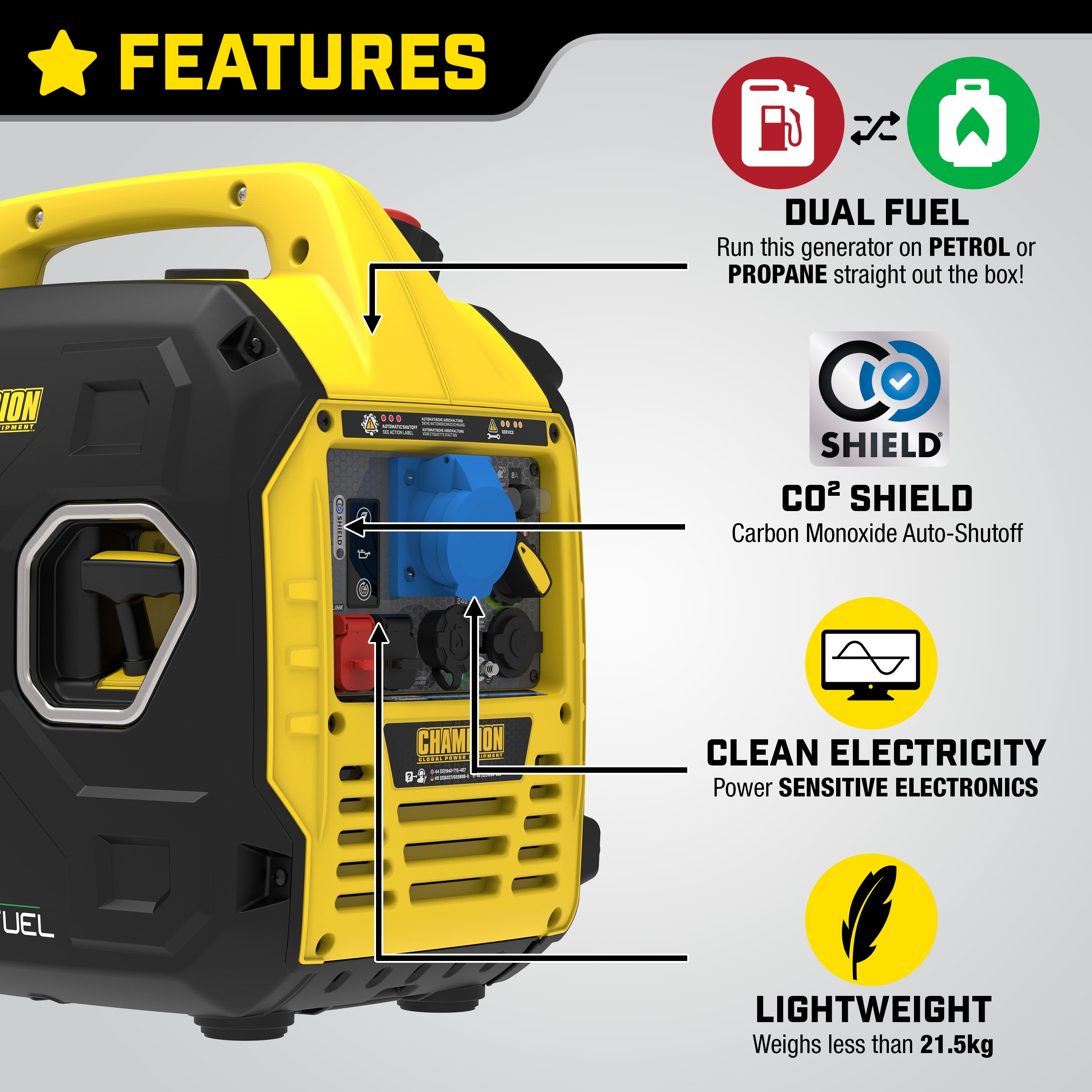 Champion 3000 Watt Dual Fuel Inverter Generator - The Atom Fusion