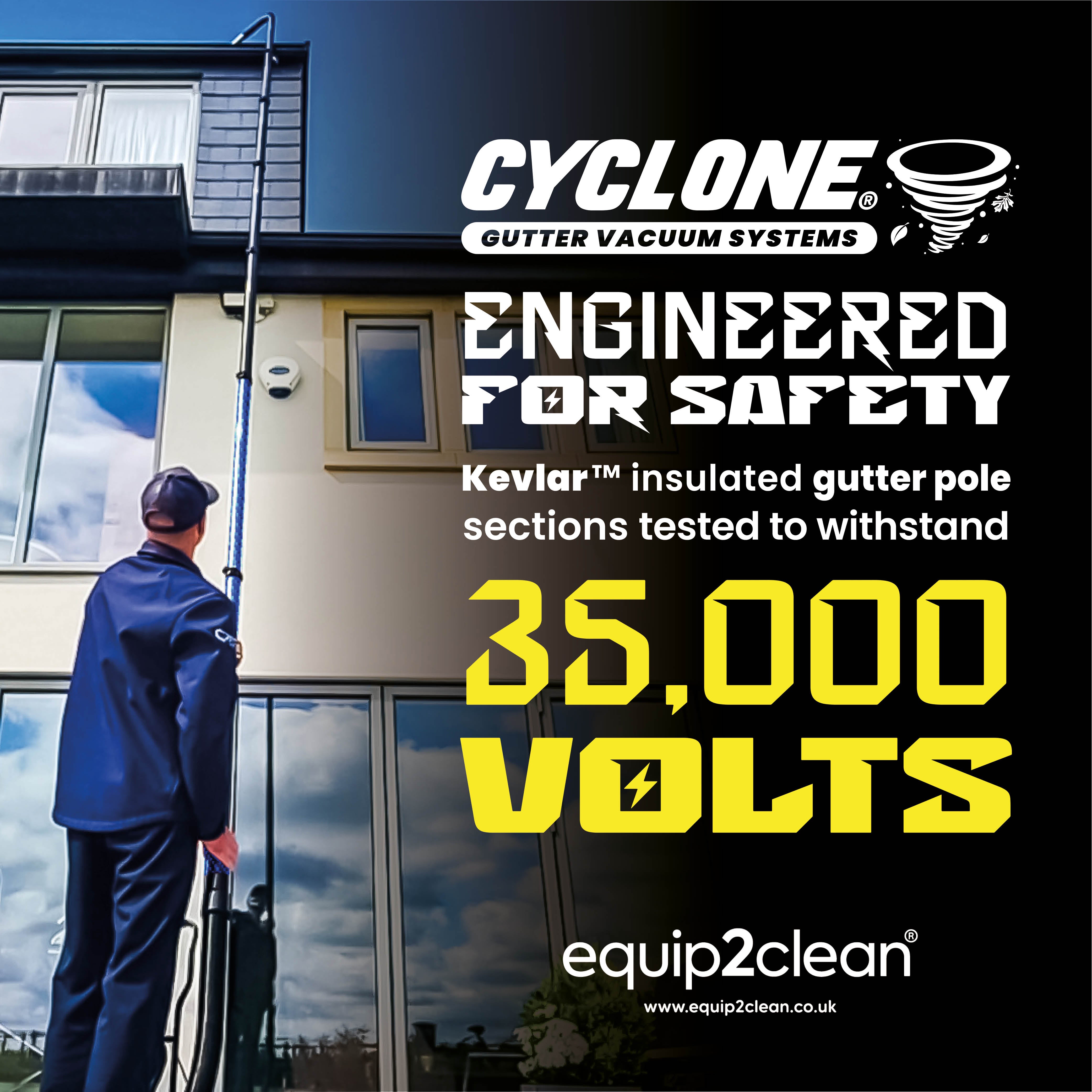 CARBON Fibre Endurance Range Push-fit Gutter Vacuum Pole Kit (51mm Diameter) 20ft-40ft Kits