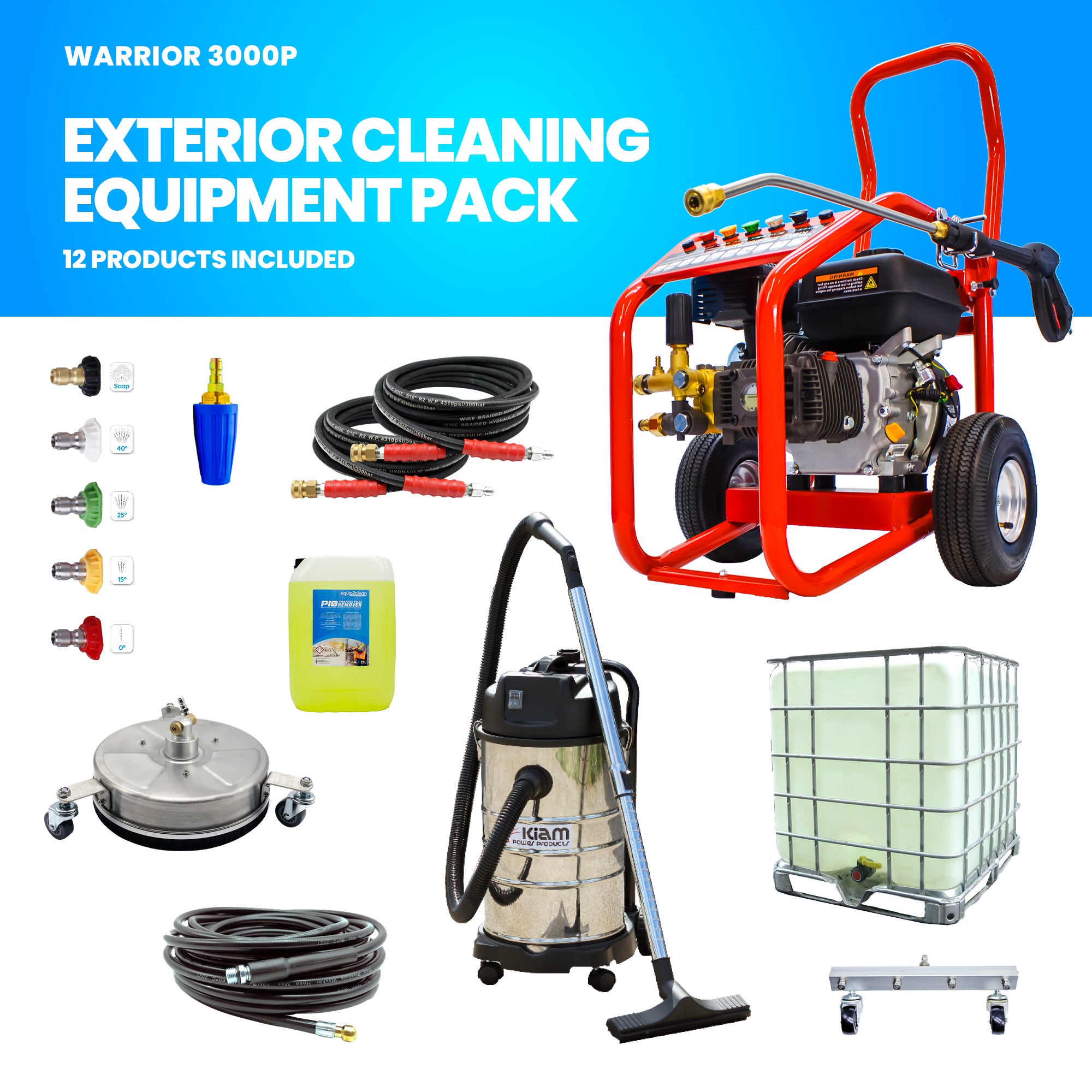 Business Start-Up Pack Pressure Washer - Petrol (Warrior 3000P, KV30B, SurfacePro 12 and accessories)