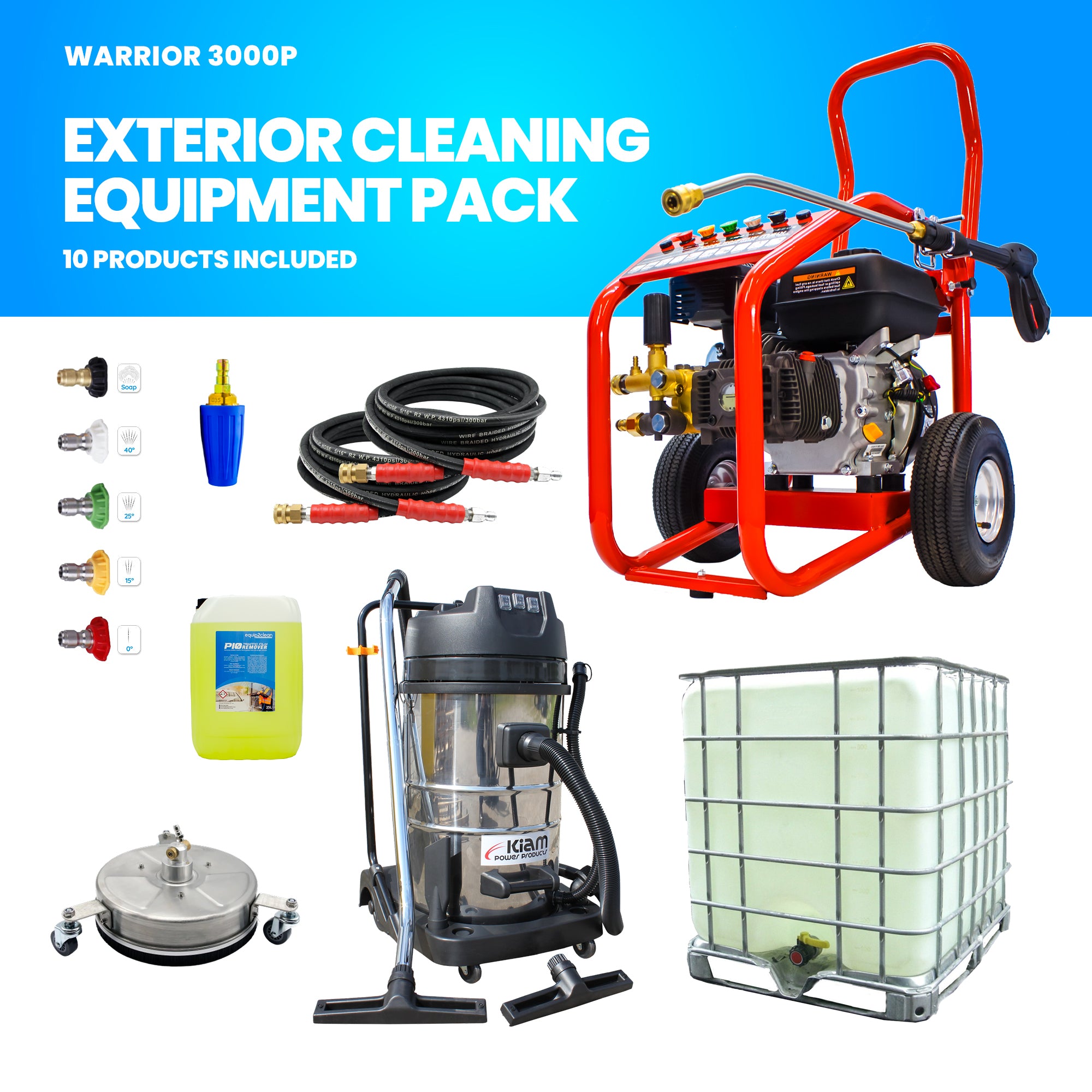 Business Start-Up Pack Pressure Washer - Petrol (Warrior 3000P, KV80-3, SurfacePro 12 and accessories)