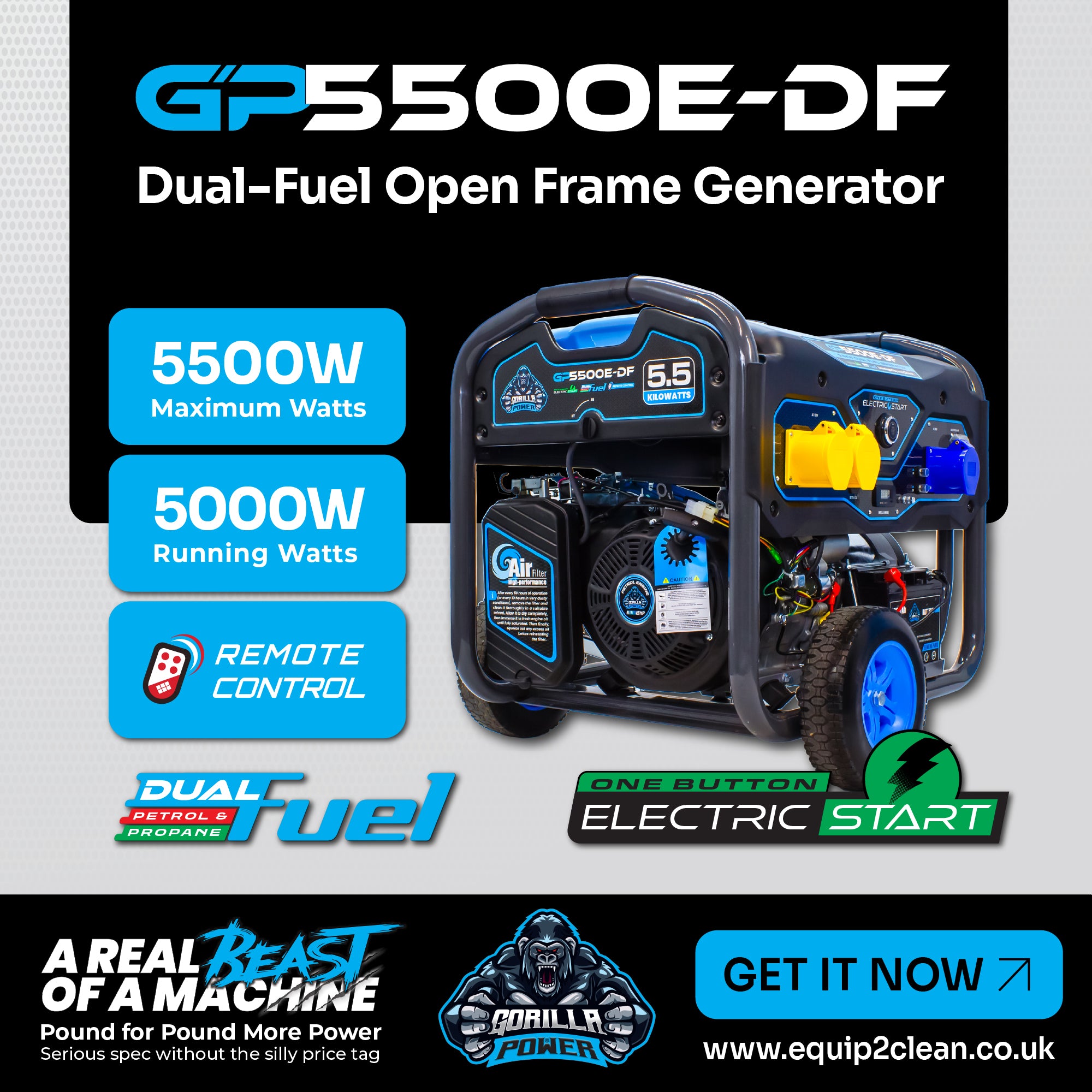 Gorilla Power 5500W Dual-Fuel Generator with Electric Start - GP5500E-DF  – Reliable & Fuel Efficient