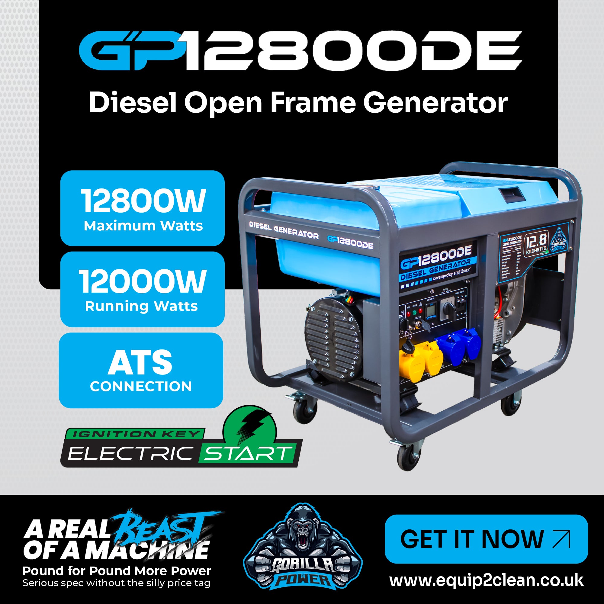 Gorilla Power 12800W Diesel Generator with Key Start - GP12800DE – High-Performance & Heavy-Duty Power