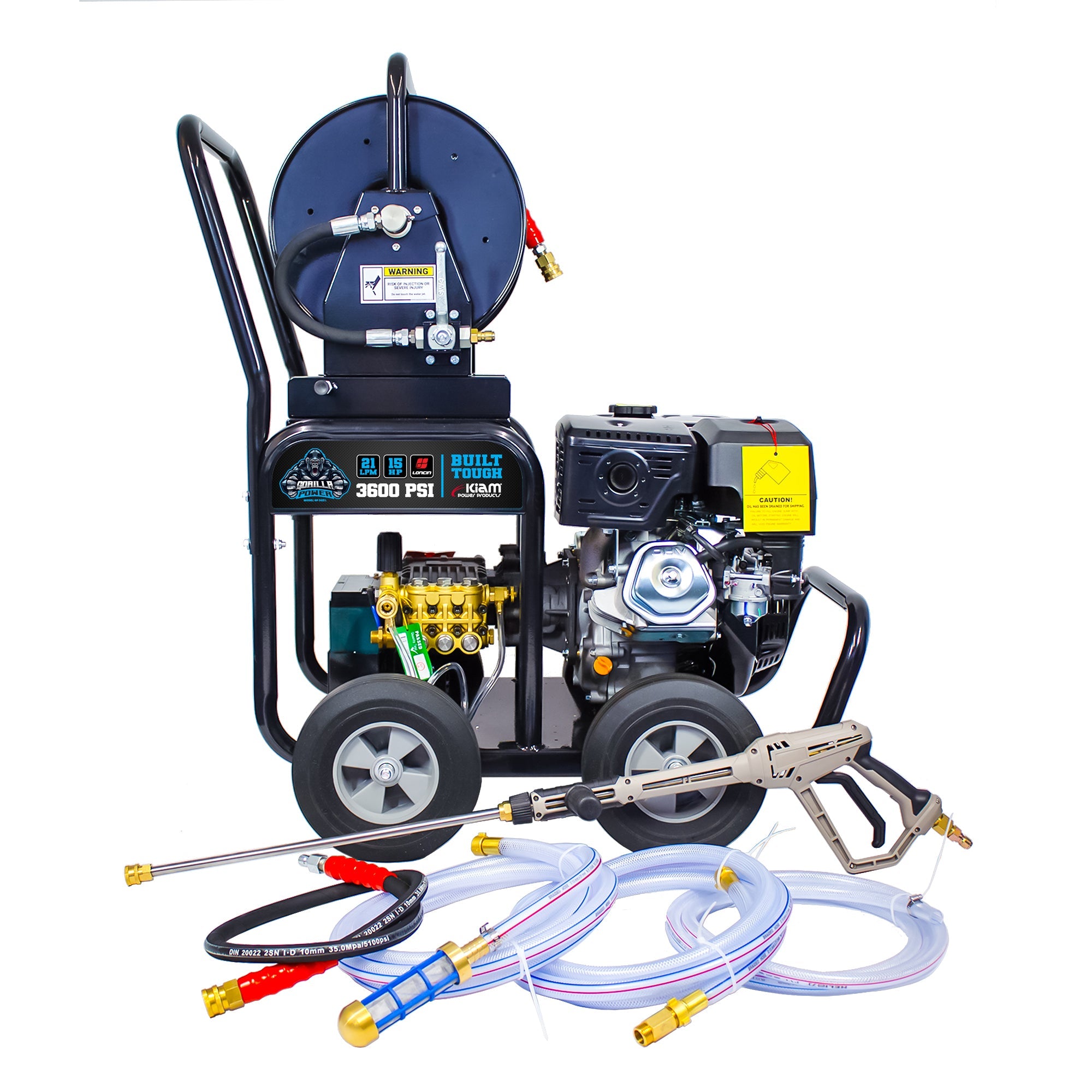 GRADE A Kiam GORILLA POWER® 3600PSI 21LPM 15HP Petrol Pressure Washer Loncin Engine