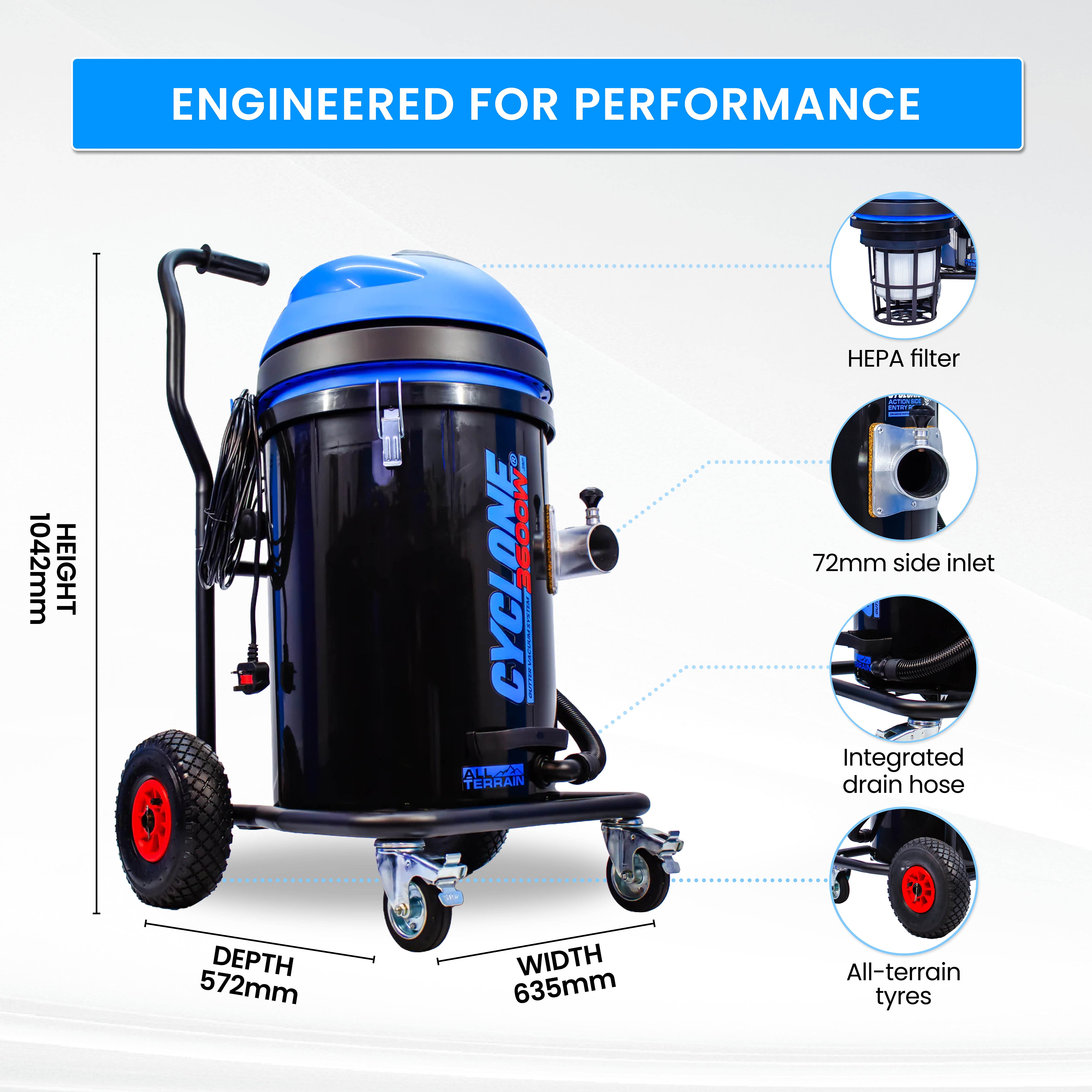 Système d'aspiration de gouttières tout terrain Kiam CYCLONE® 3600W 76L Inox