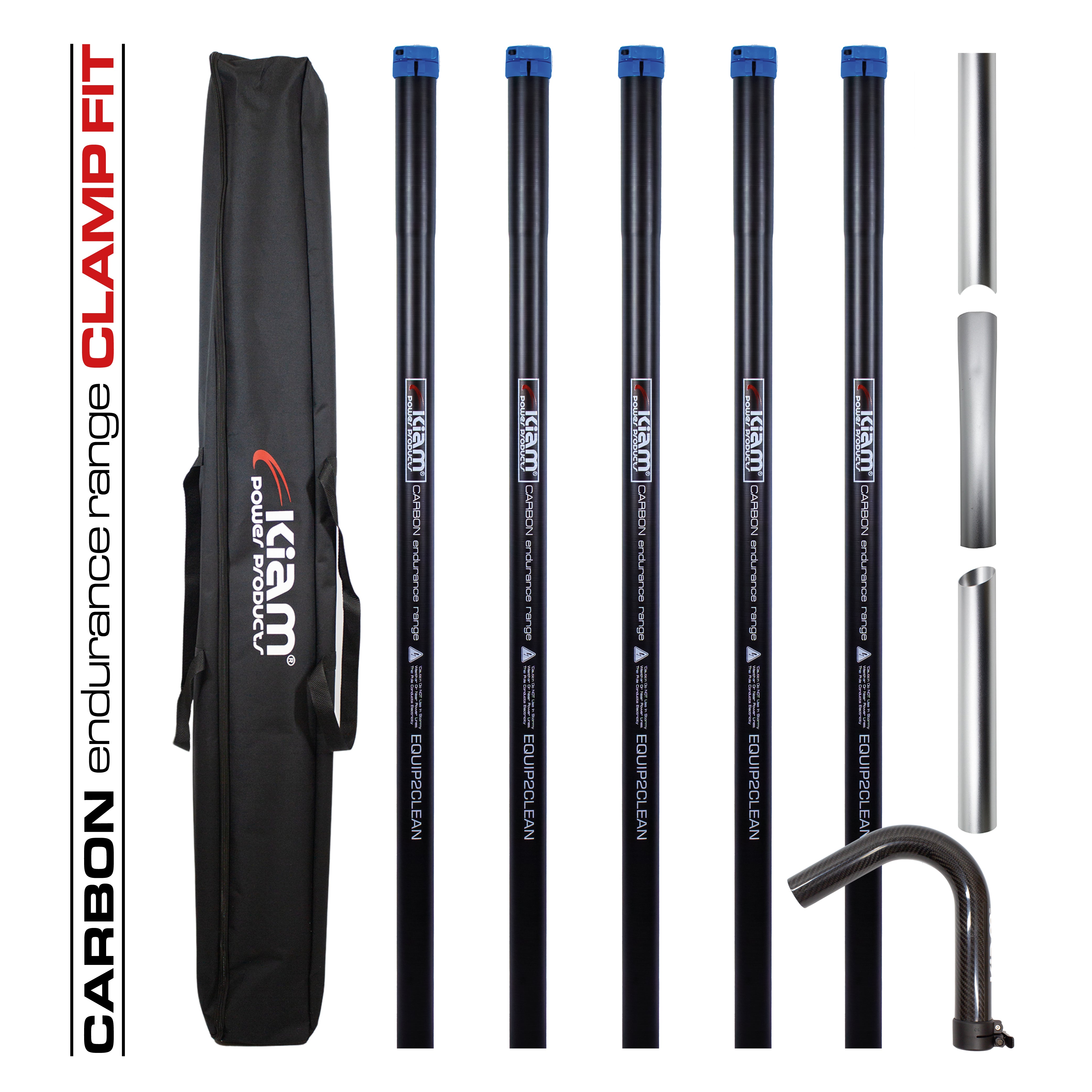 Clamped Carbon Fibre Gutter Vacuum Pole Kits (51mm Diameter) 20ft-40ft