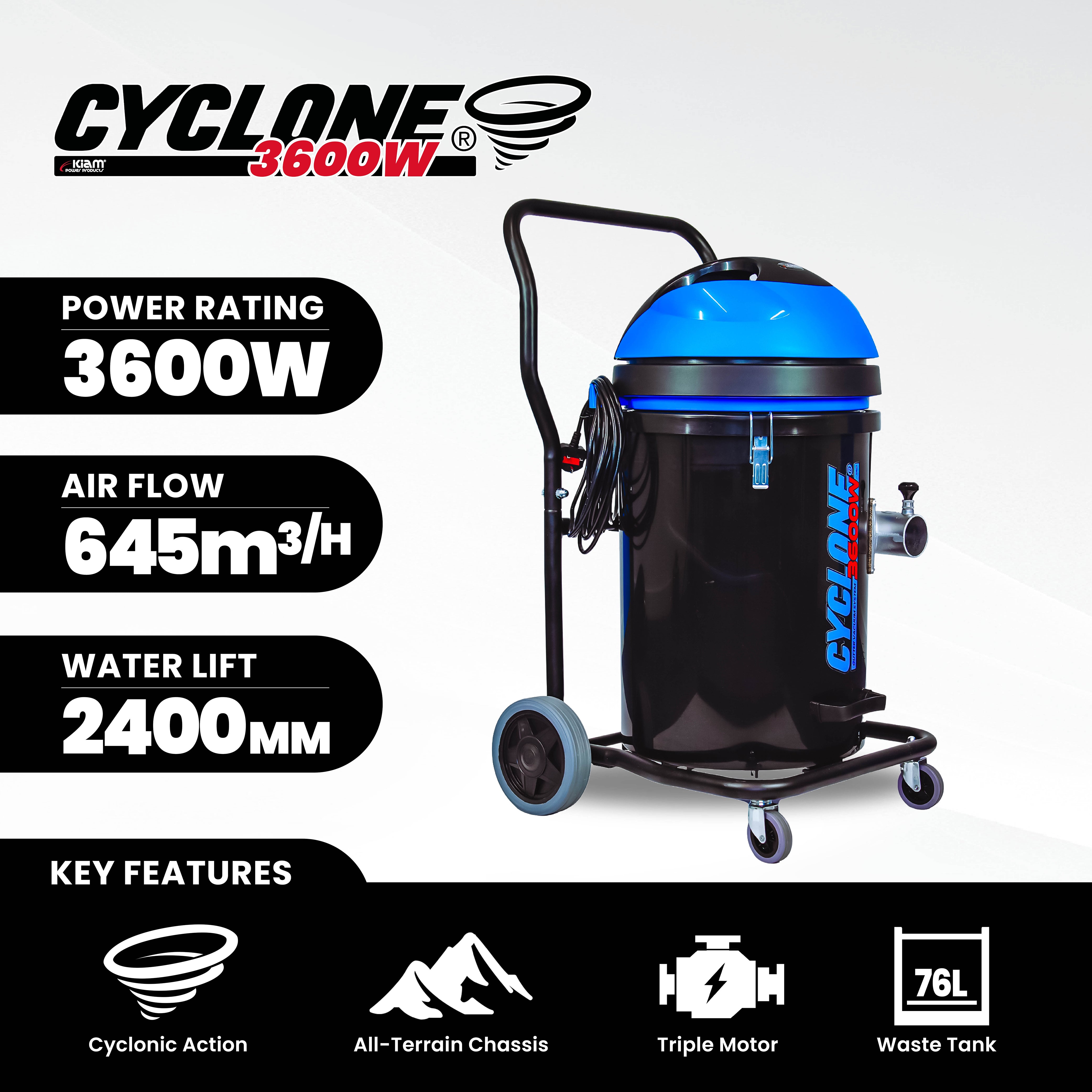 Kiam CYCLONE® Gutter Vacuum System 3600W Polypropylene (Black)