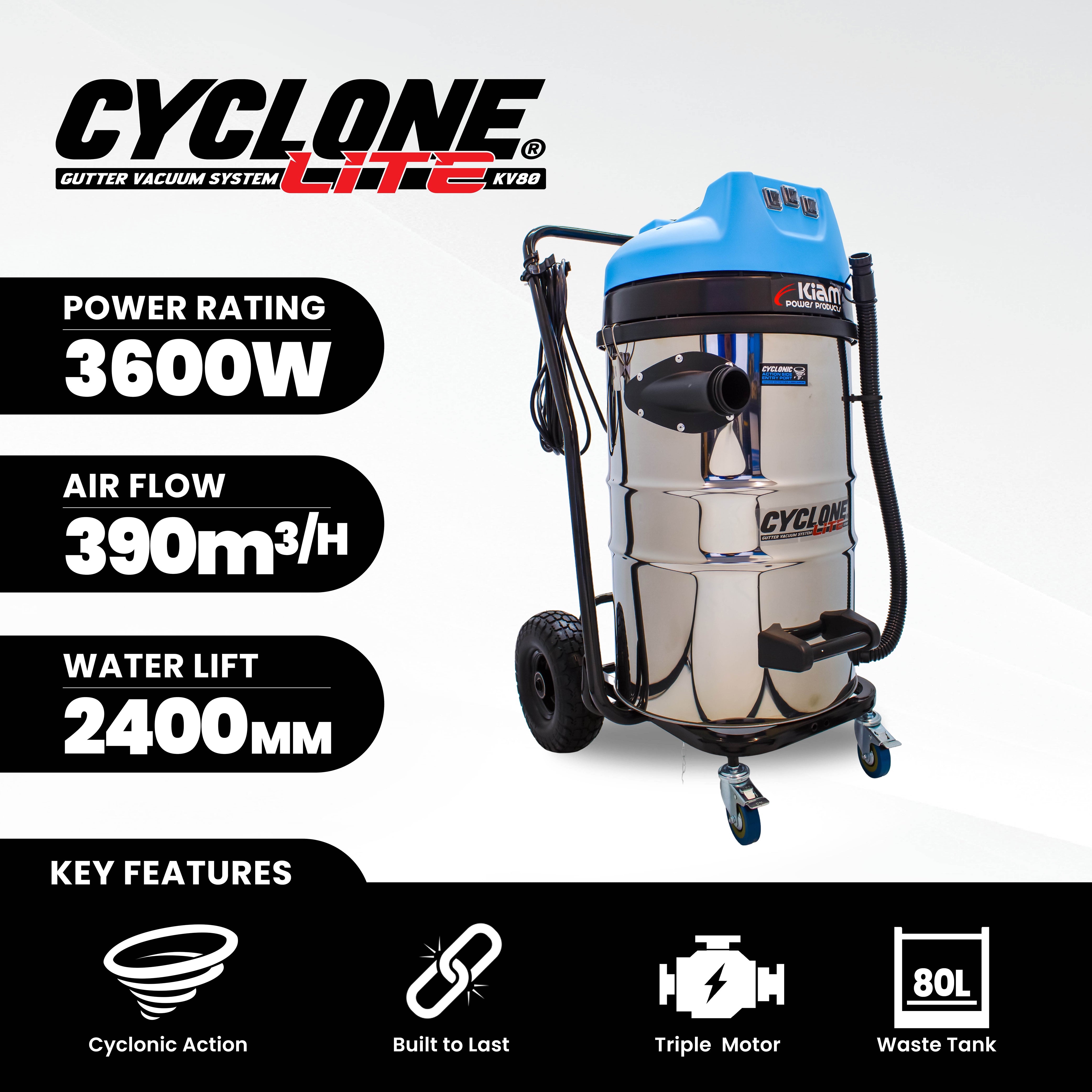Cyclone Lite® KV80 Gutter Vacuum 3600W - Side Entry