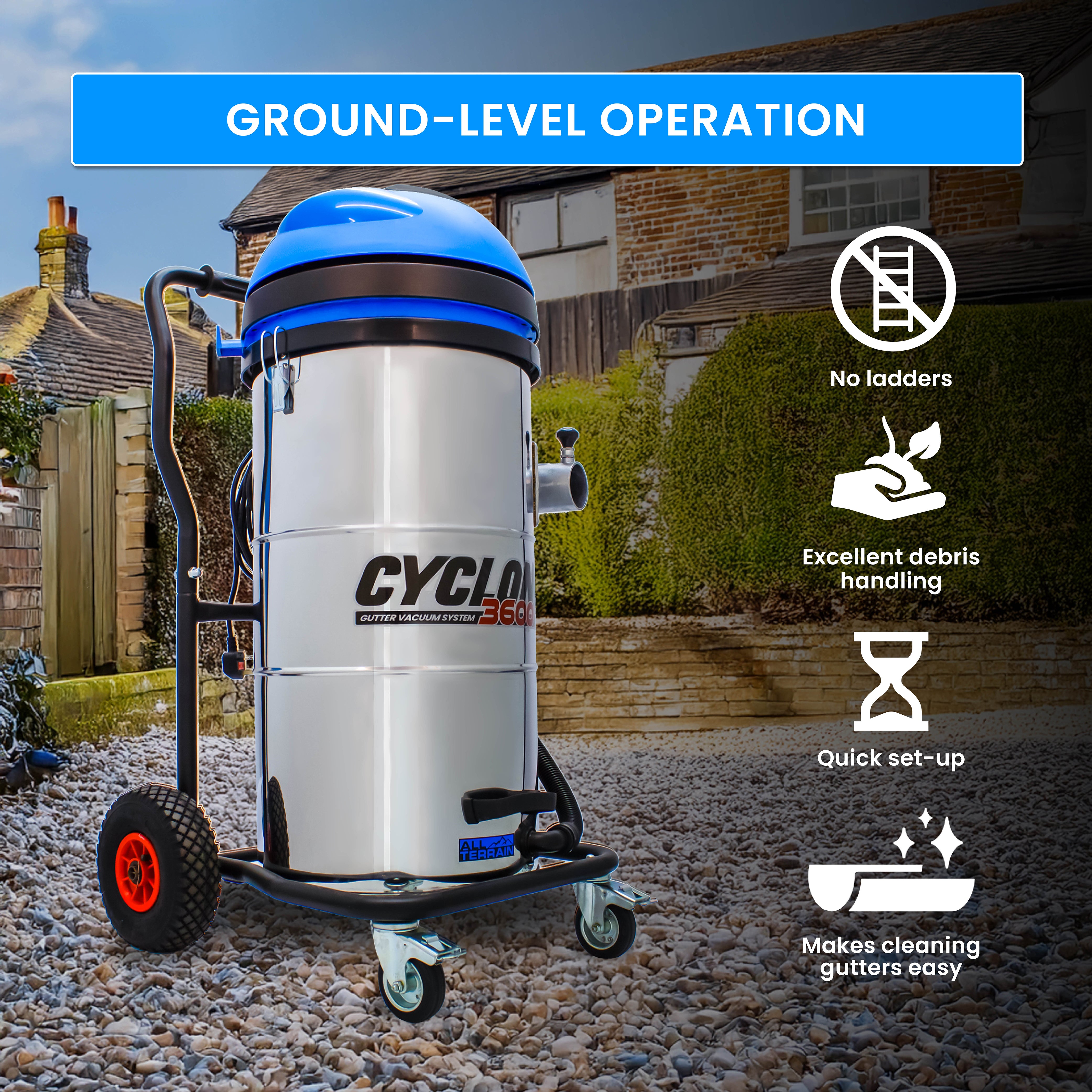 Kiam CYCLONE® All Terrain Gutter Vacuum System 3600W 100L Stainless Steel