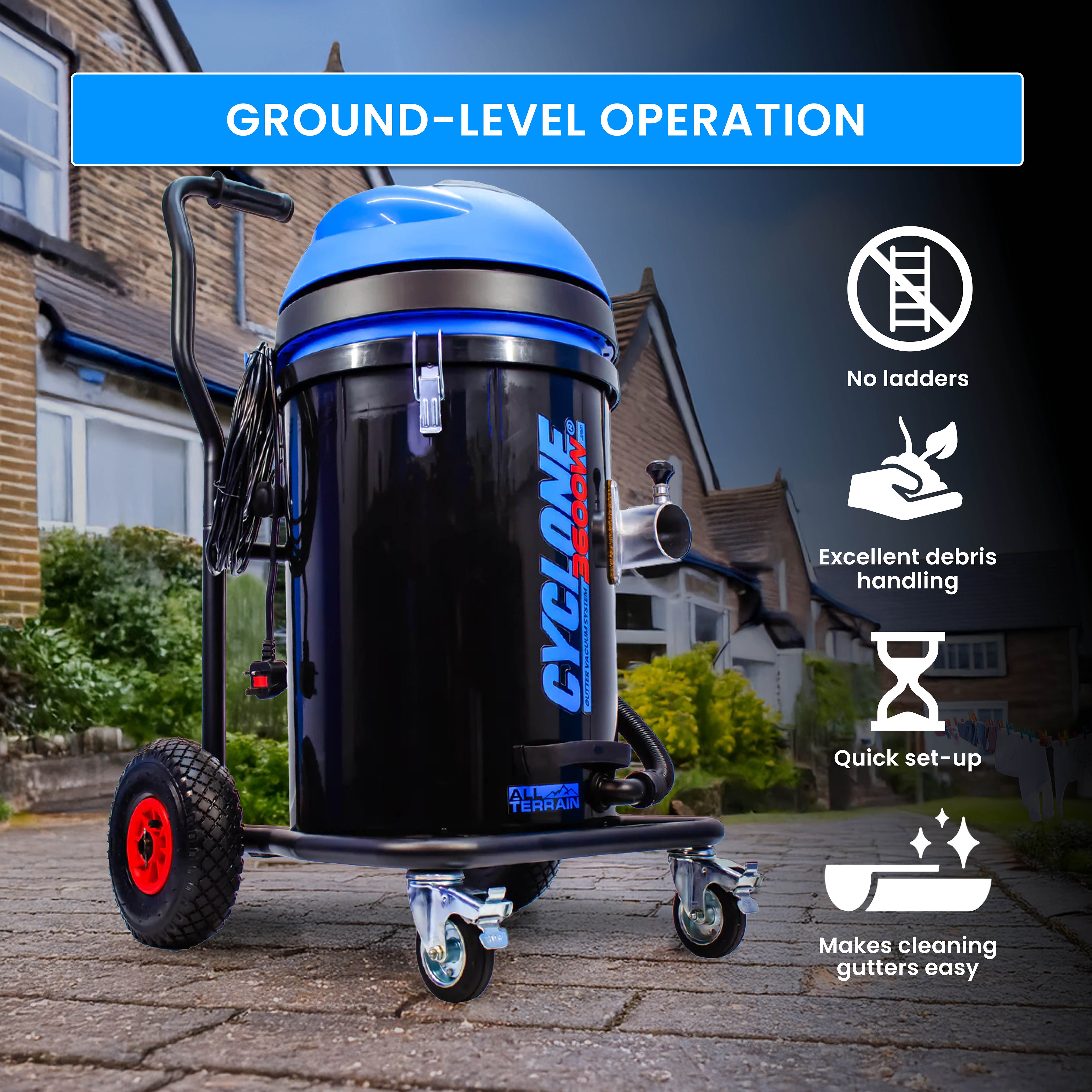 Système d'aspiration de gouttières tout terrain Kiam CYCLONE® 3600W 76L Inox